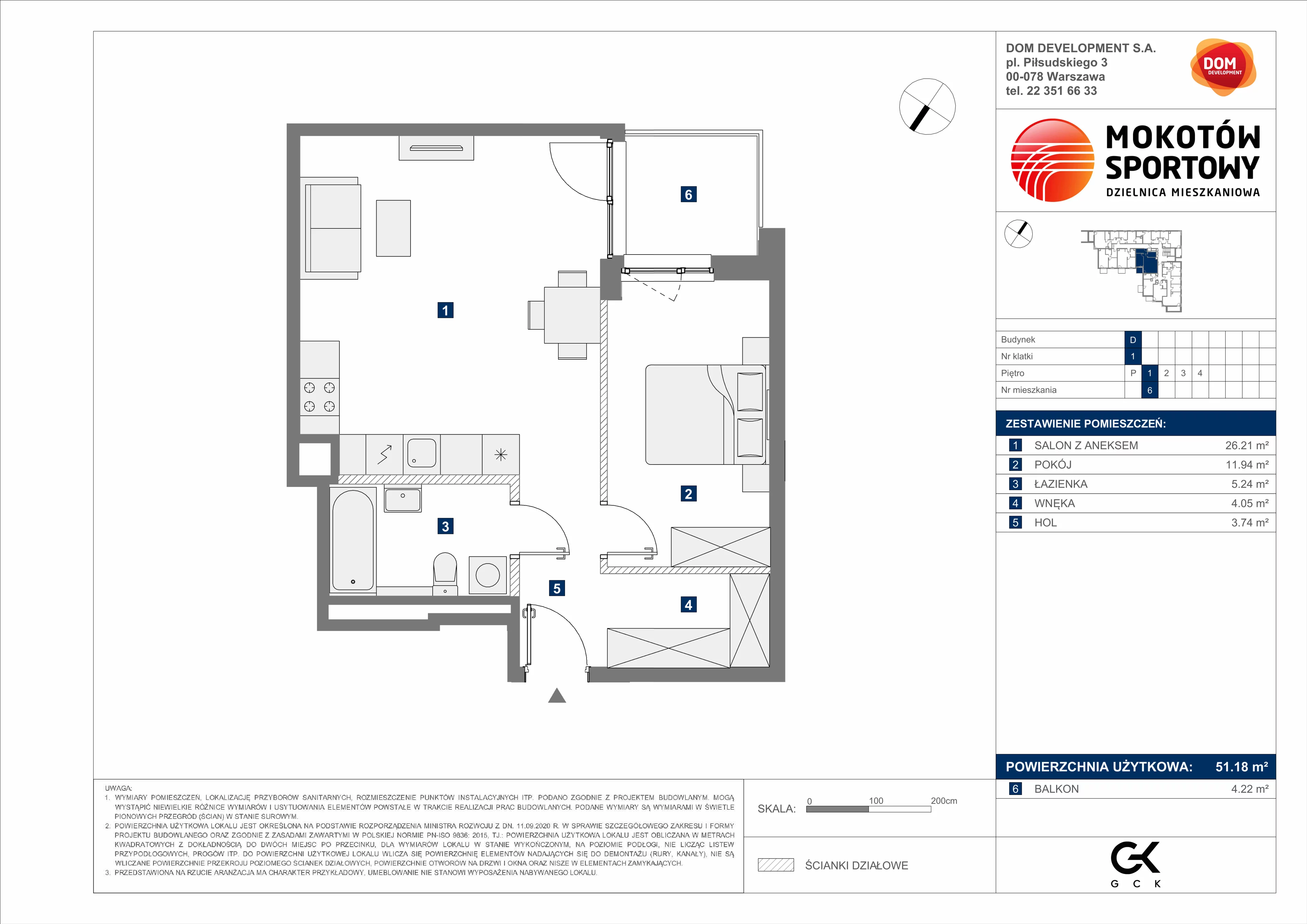2 pokoje, mieszkanie 51,18 m², piętro 1, oferta nr D/6, Mokotów Sportowy 1 B, Warszawa, Mokotów, Augustówka, ul. Antoniewska