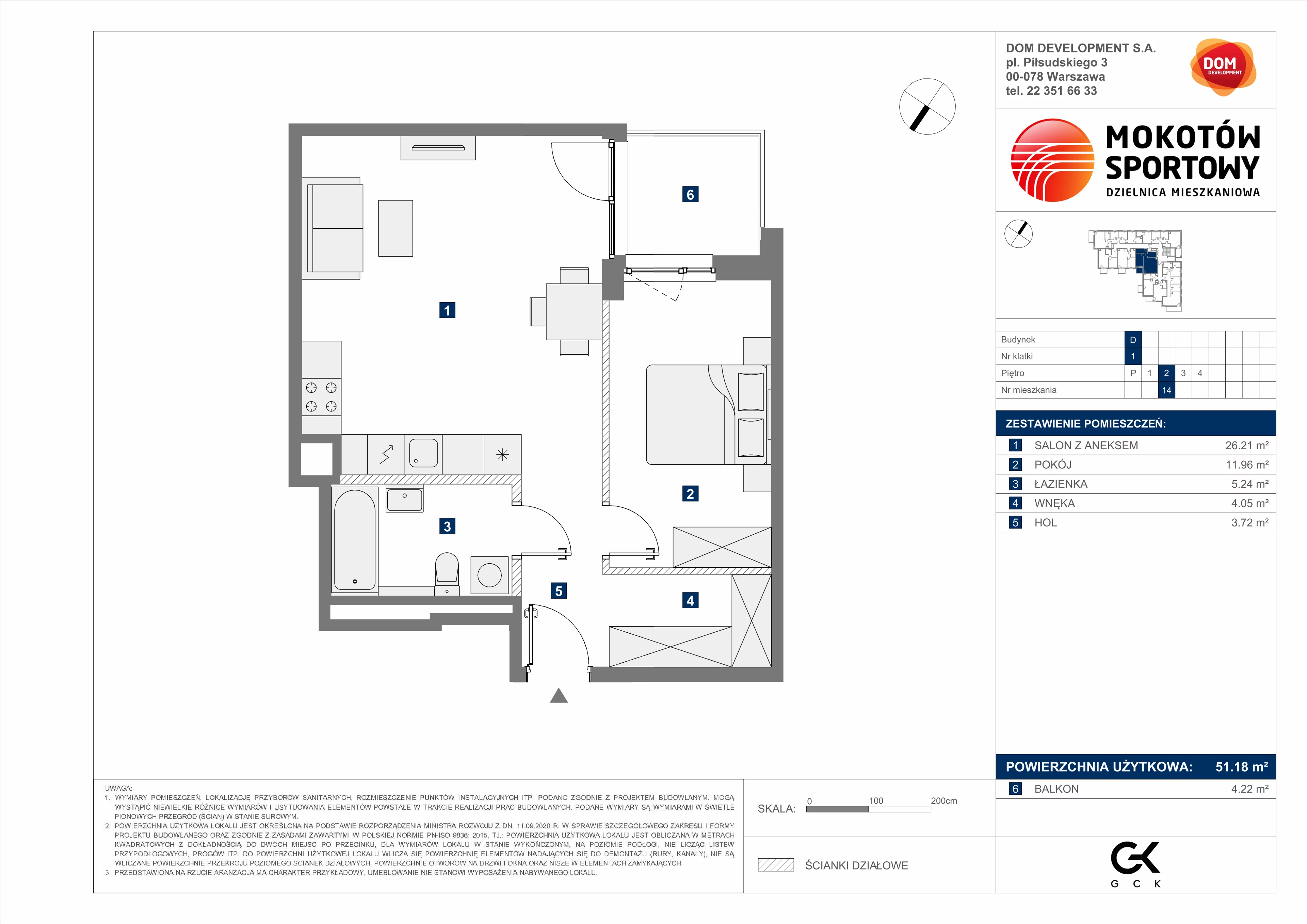 2 pokoje, mieszkanie 51,18 m², piętro 2, oferta nr D/14, Mokotów Sportowy 1 B, Warszawa, Mokotów, Augustówka, ul. Antoniewska