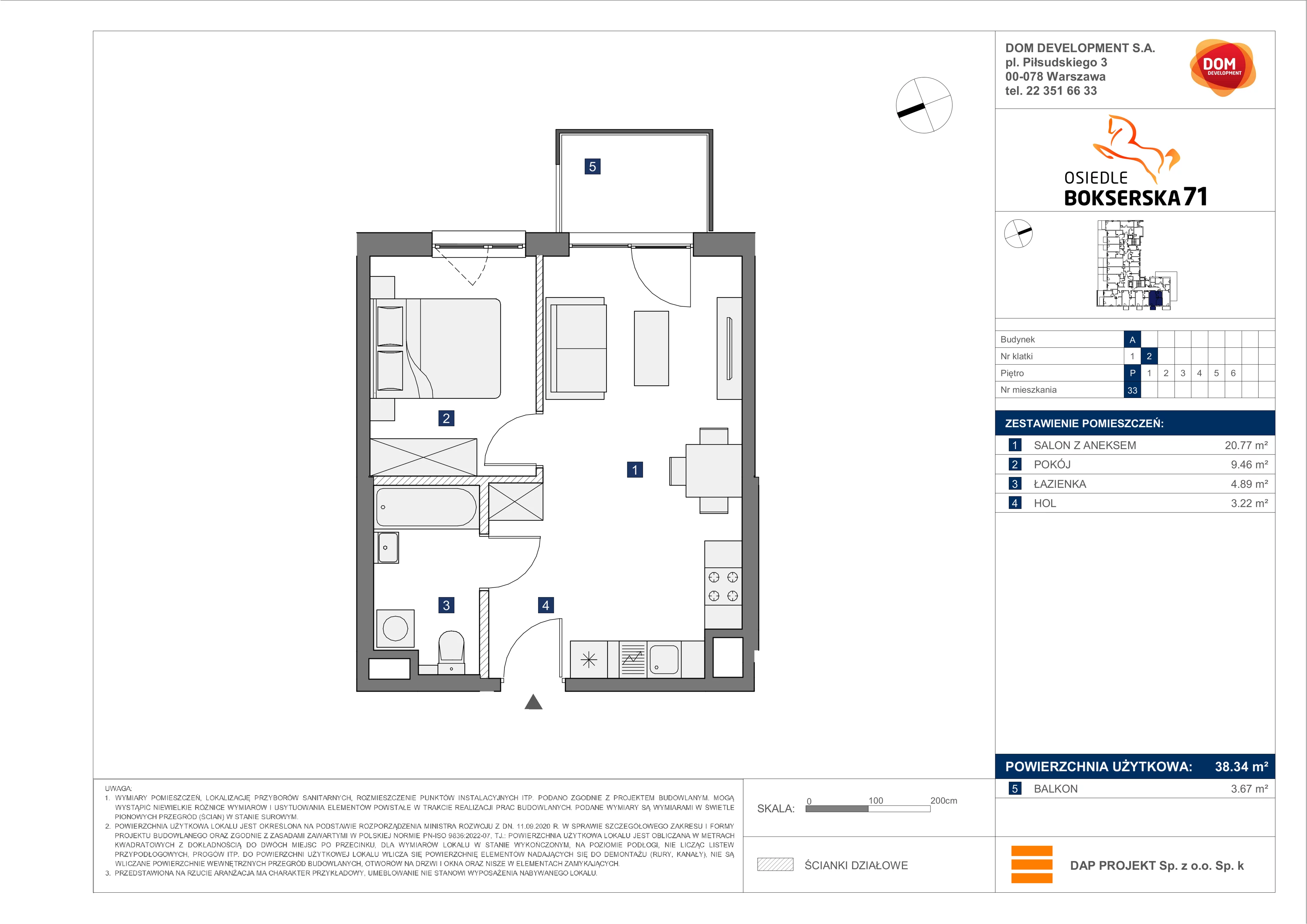 2 pokoje, mieszkanie 38,34 m², parter, oferta nr A/33, Osiedle Bokserska 71, Warszawa, Ursynów, Wyczółki, ul. Bokserska 71