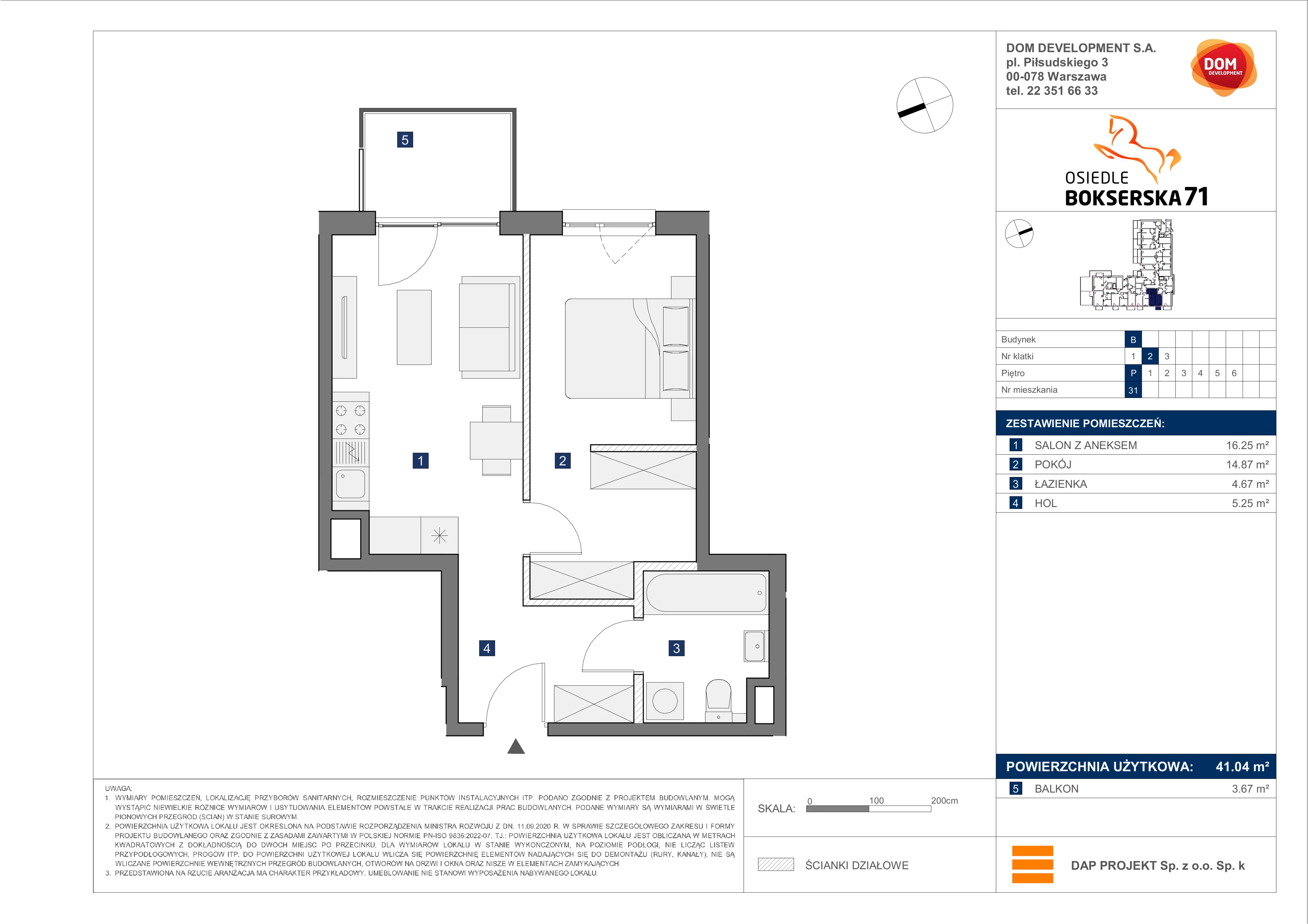 2 pokoje, mieszkanie 41,04 m², parter, oferta nr B/31, Bokserska 71 etap 2.2, Warszawa, Ursynów, Wyczółki, ul. Bokserska 71