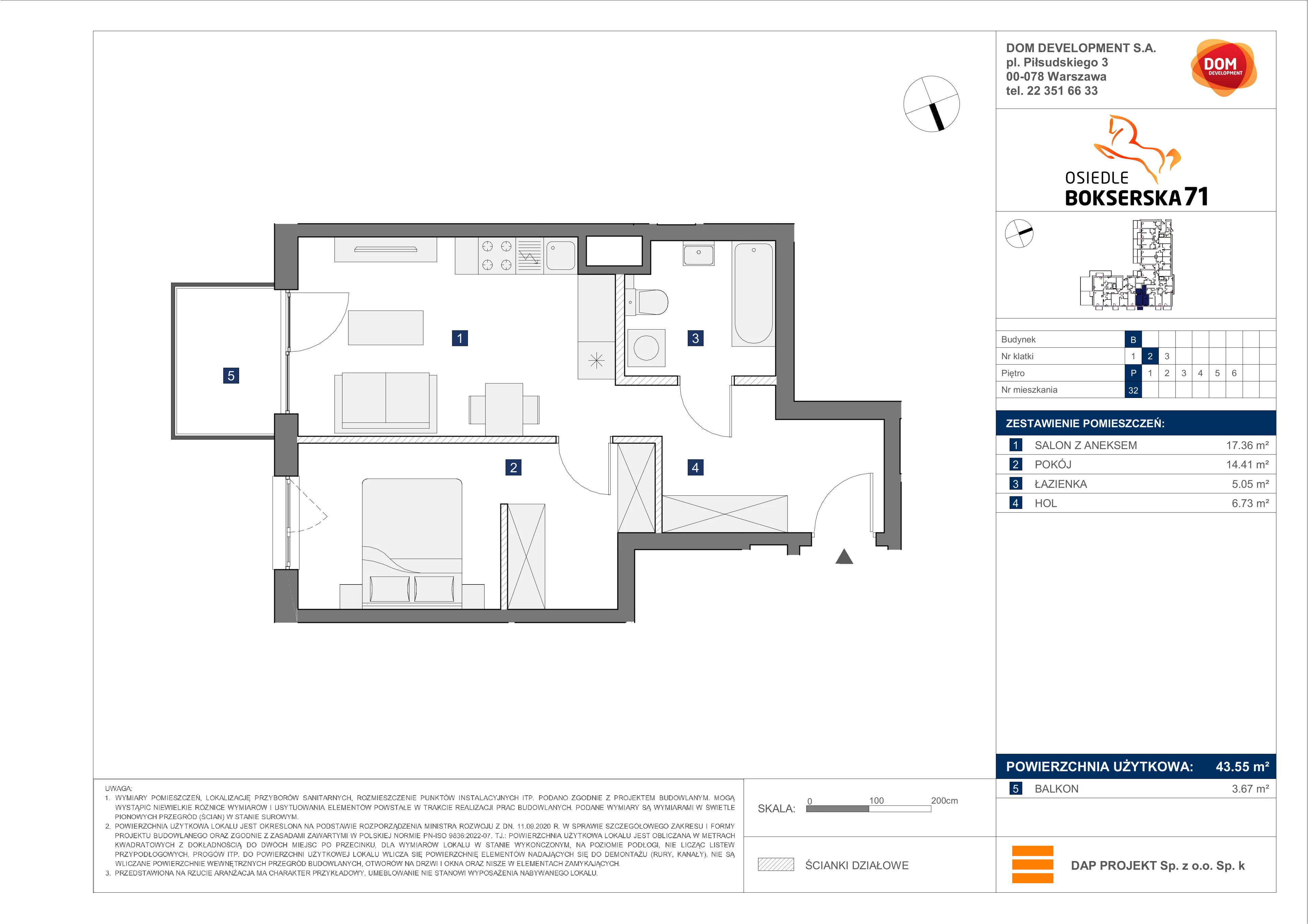 2 pokoje, mieszkanie 43,55 m², parter, oferta nr B/32, Bokserska 71 etap 2.2, Warszawa, Ursynów, Wyczółki, ul. Bokserska 71