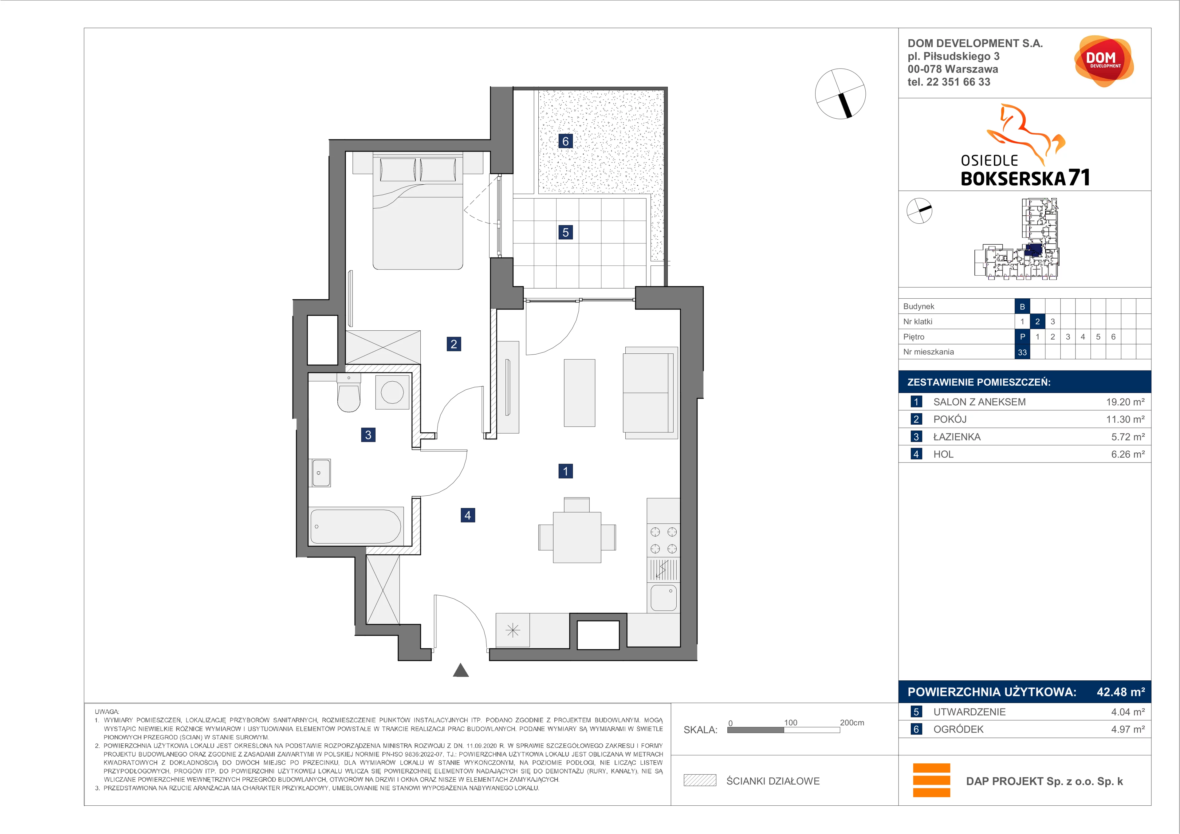 2 pokoje, mieszkanie 42,48 m², parter, oferta nr B/33, Bokserska 71 etap 2.2, Warszawa, Ursynów, Wyczółki, ul. Bokserska 71