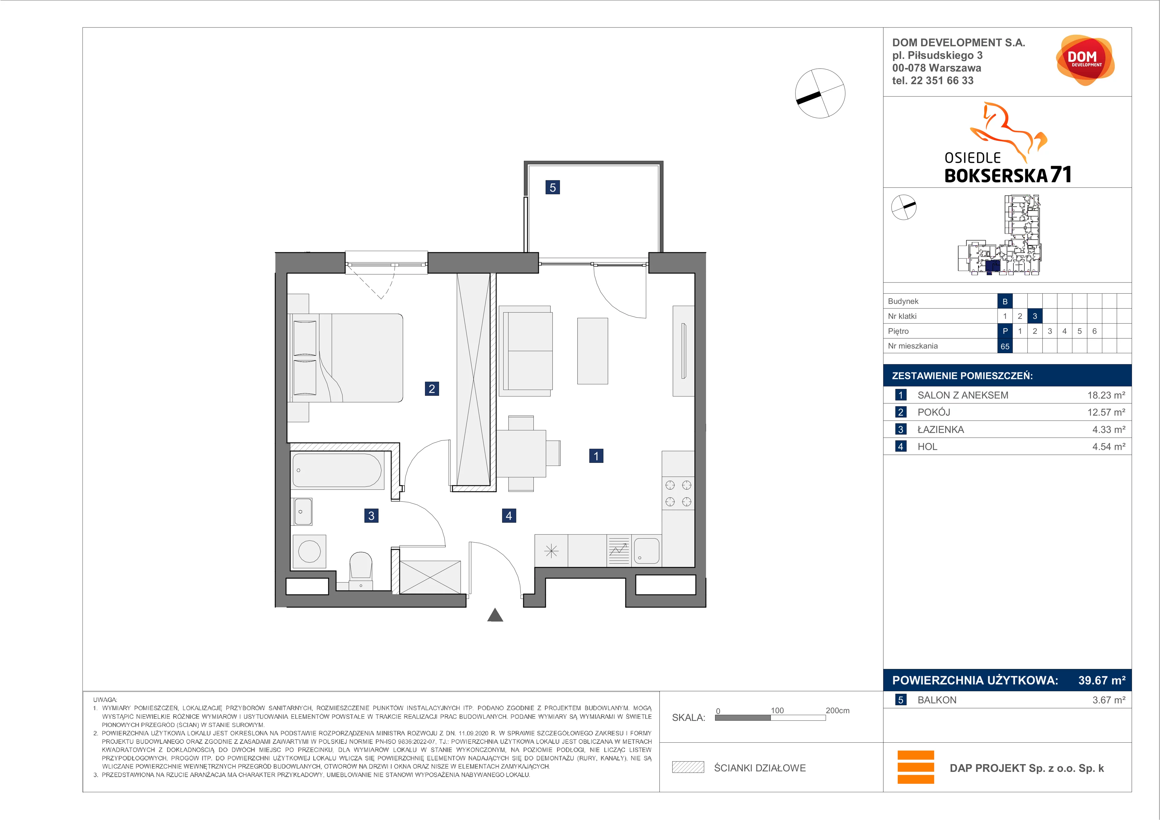 2 pokoje, mieszkanie 39,67 m², parter, oferta nr B/65, Bokserska 71 etap 2.2, Warszawa, Ursynów, Wyczółki, ul. Bokserska 71