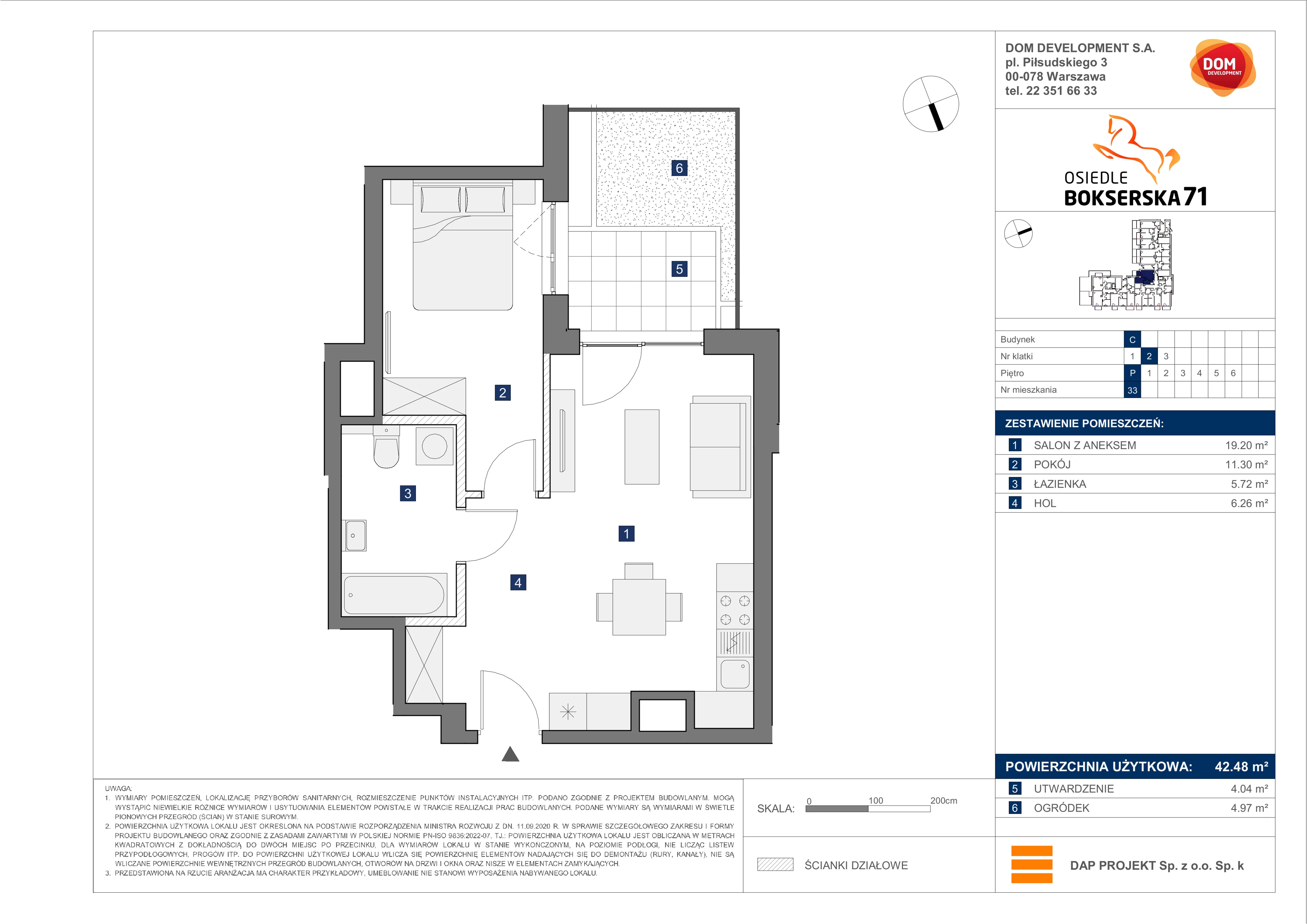 2 pokoje, mieszkanie 42,48 m², parter, oferta nr C/33, Bokserska 71 etap 2.2, Warszawa, Ursynów, Wyczółki, ul. Bokserska 71