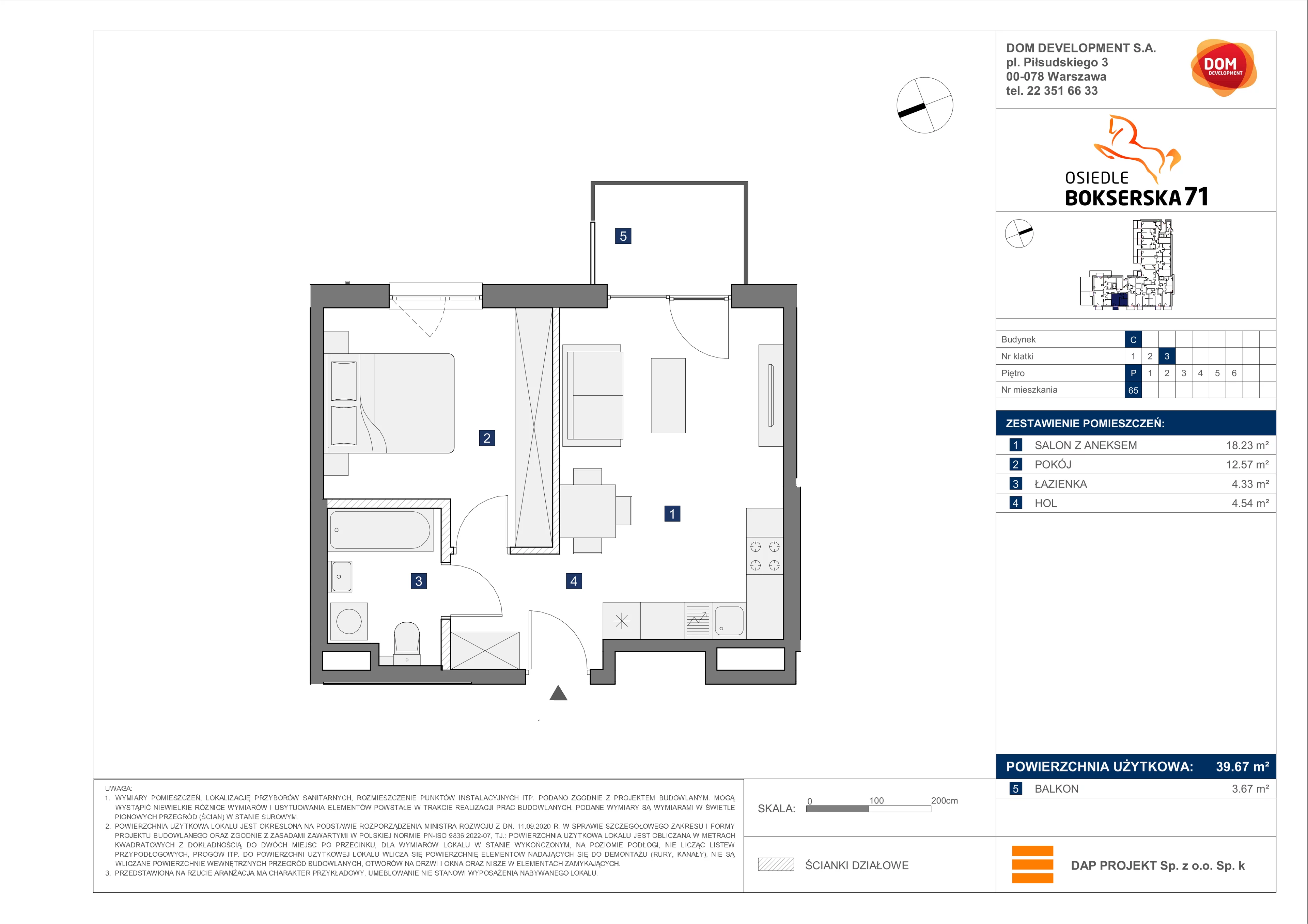 2 pokoje, mieszkanie 39,67 m², parter, oferta nr C/65, Bokserska 71 etap 2.2, Warszawa, Ursynów, Wyczółki, ul. Bokserska 71