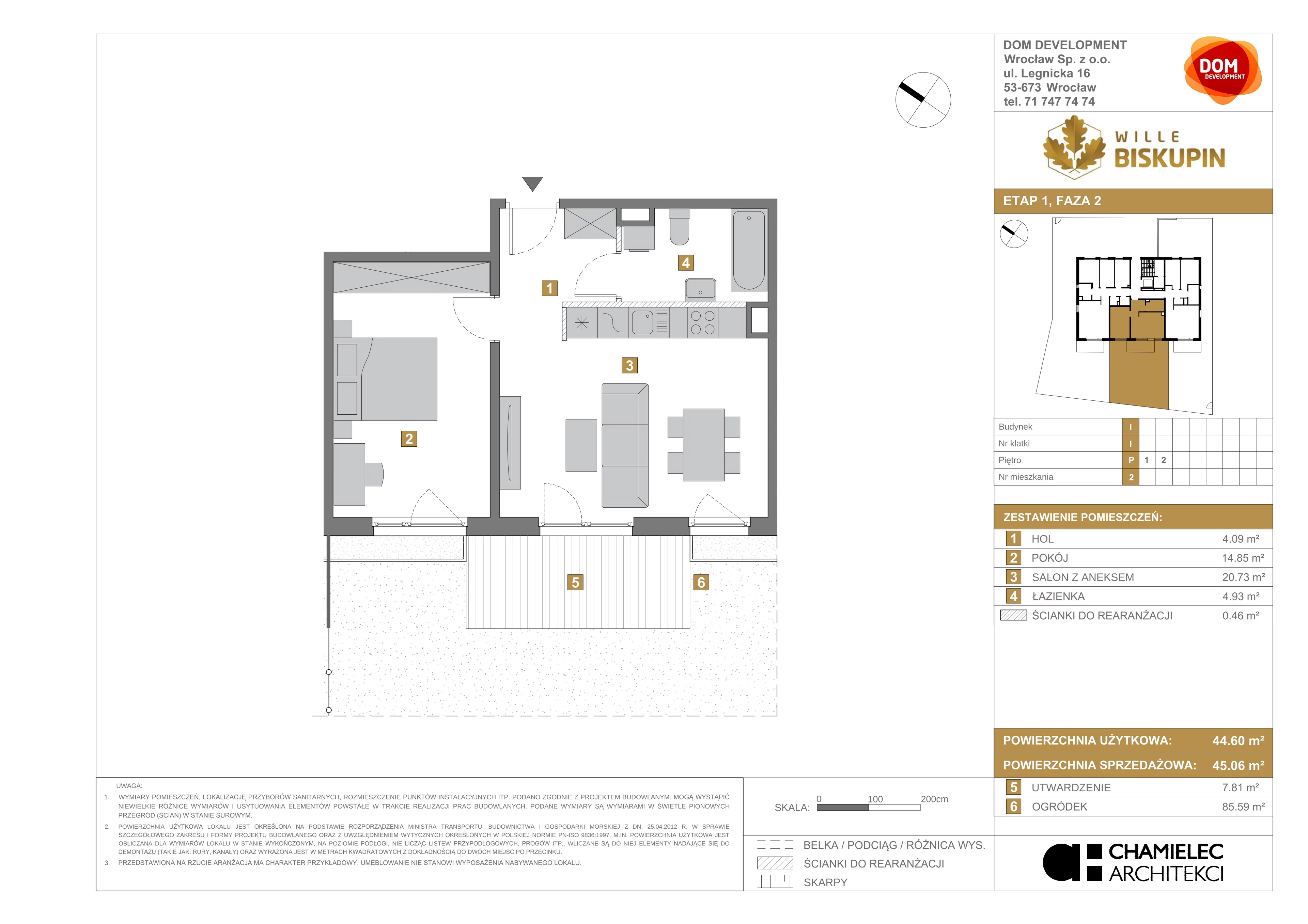 2 pokoje, mieszkanie 45,06 m², parter, oferta nr I/2, Wille Biskupin, Wrocław, Biskupin-Sępolno-Dąbie-Bartoszowice, Śródmieście, ul. Braci Gierymskich 156