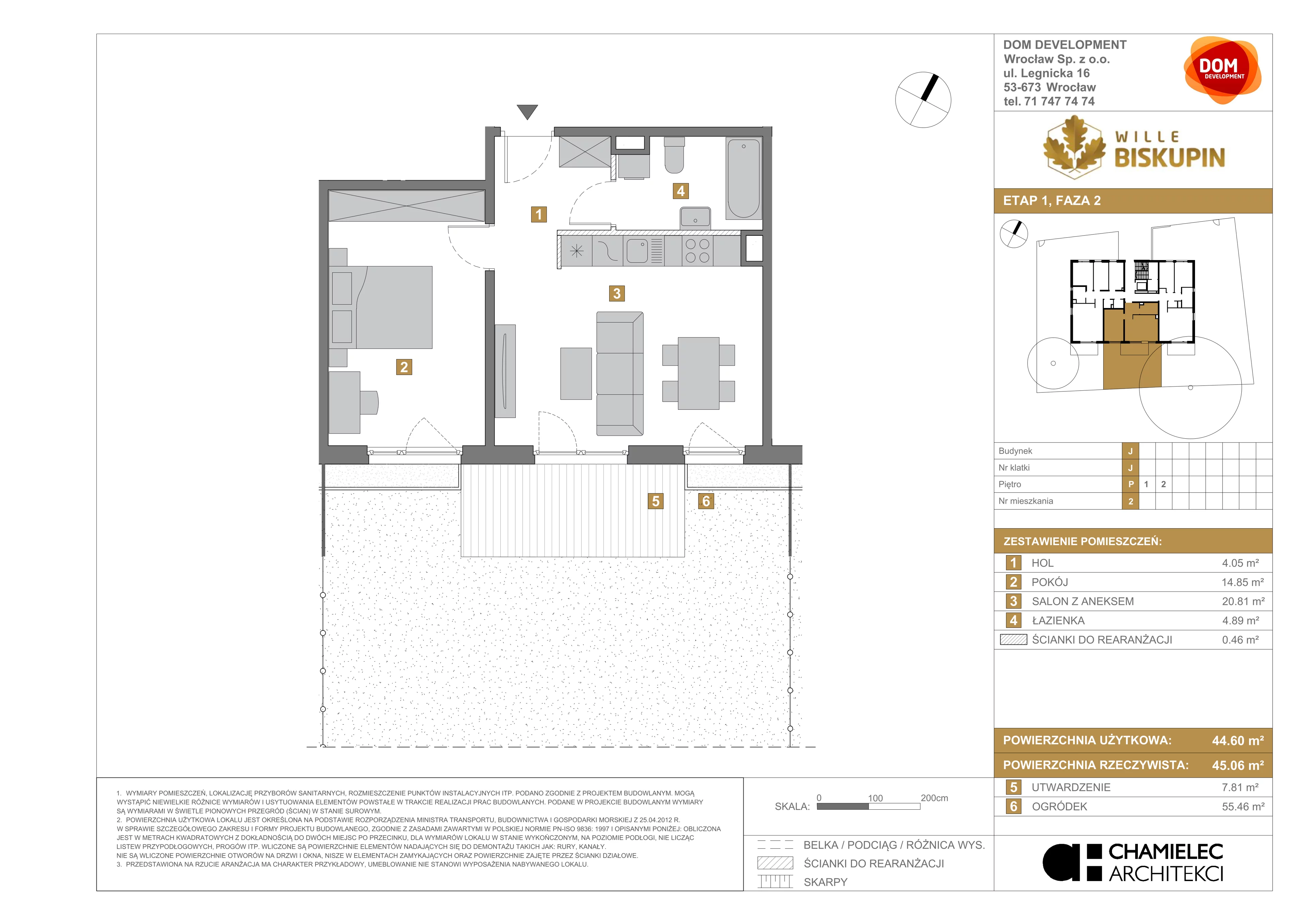 2 pokoje, mieszkanie 44,60 m², parter, oferta nr J/2, Wille Biskupin, Wrocław, Biskupin-Sępolno-Dąbie-Bartoszowice, Śródmieście, ul. Braci Gierymskich 156