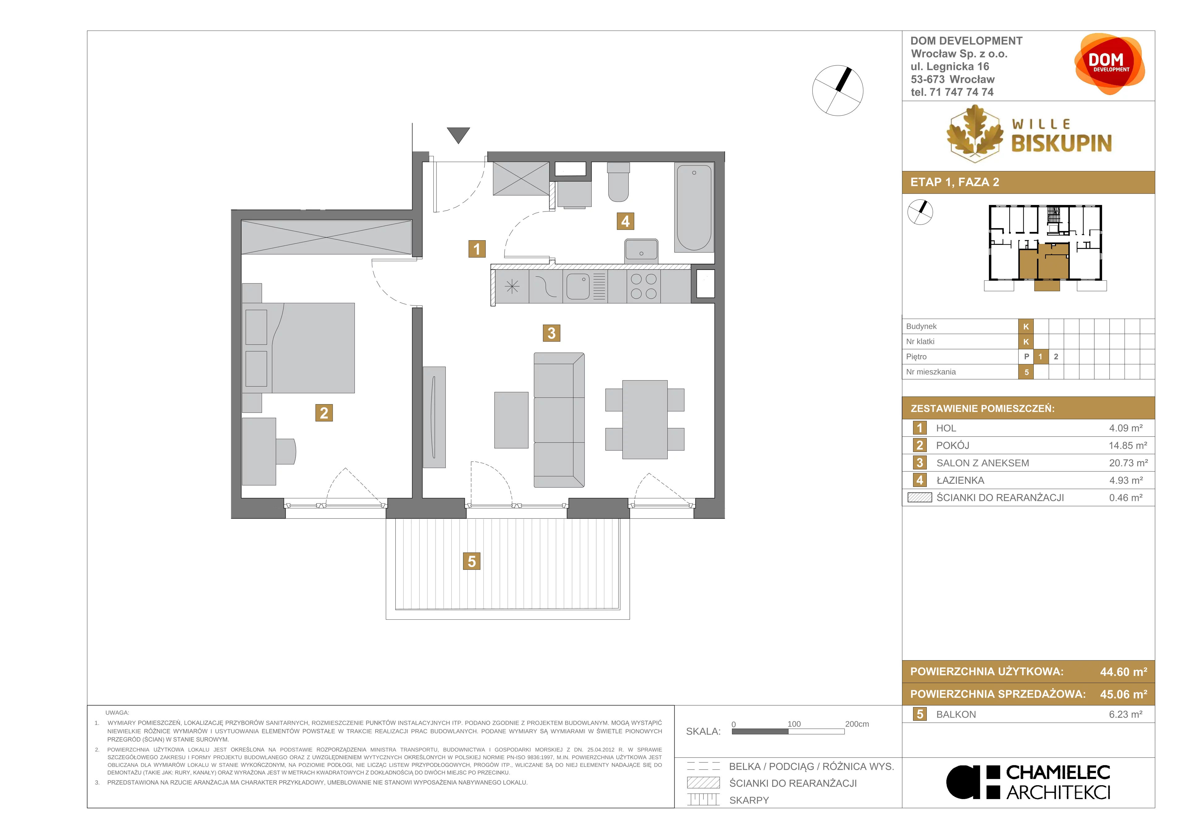 2 pokoje, mieszkanie 45,06 m², piętro 1, oferta nr K/5, Wille Biskupin, Wrocław, Biskupin-Sępolno-Dąbie-Bartoszowice, Śródmieście, ul. Braci Gierymskich 156