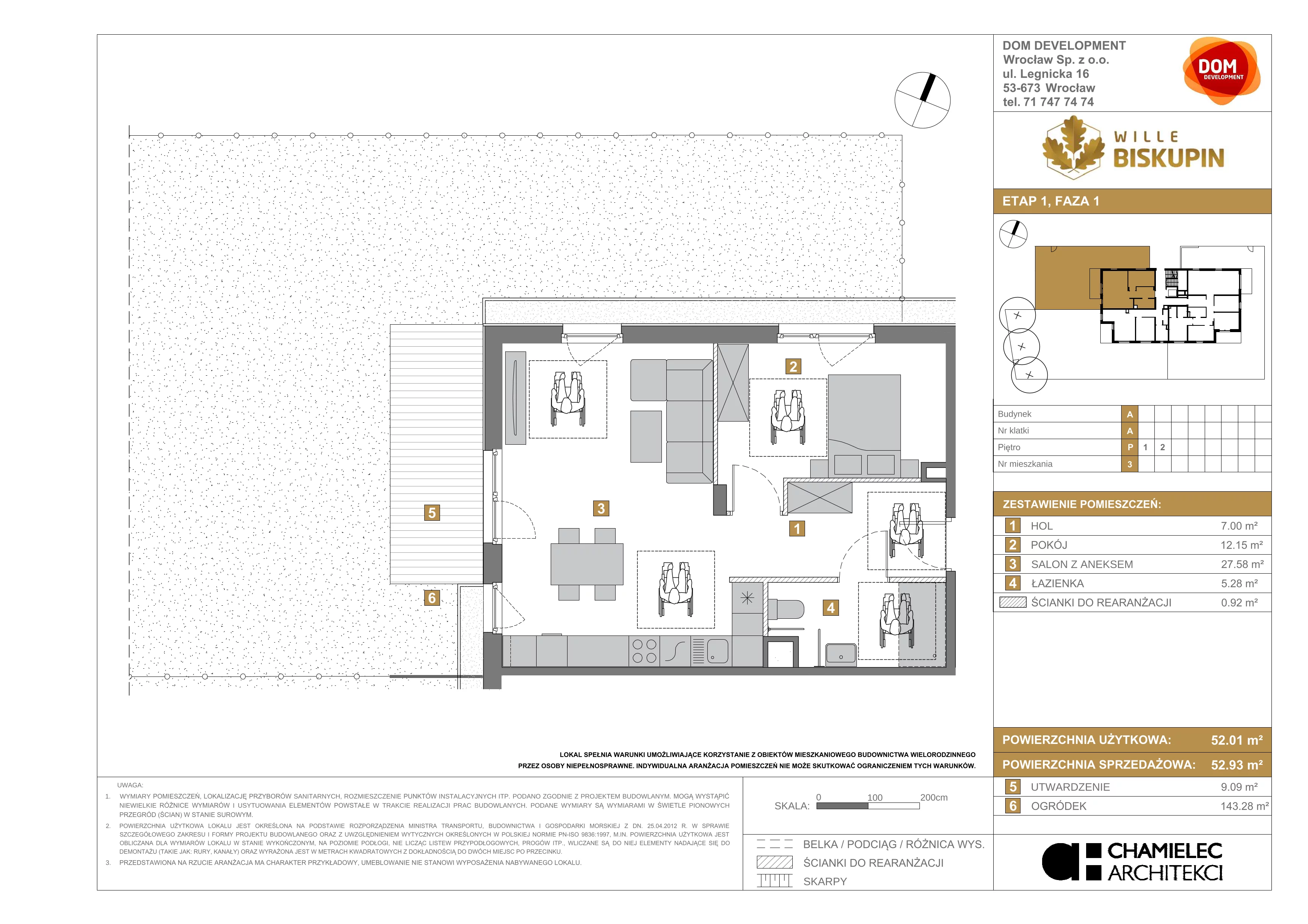 2 pokoje, mieszkanie 52,93 m², parter, oferta nr A/3, Wille Biskupin, Wrocław, Biskupin-Sępolno-Dąbie-Bartoszowice, Śródmieście, ul. Braci Gierymskich 156