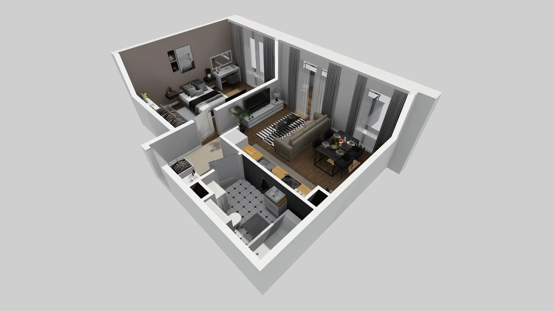 2 pokoje, mieszkanie 44,60 m², piętro 1, oferta nr P/5, Wille Biskupin etap 3, Wrocław, Biskupin-Sępolno-Dąbie-Bartoszowice, Śródmieście, ul. Braci Gierymskich