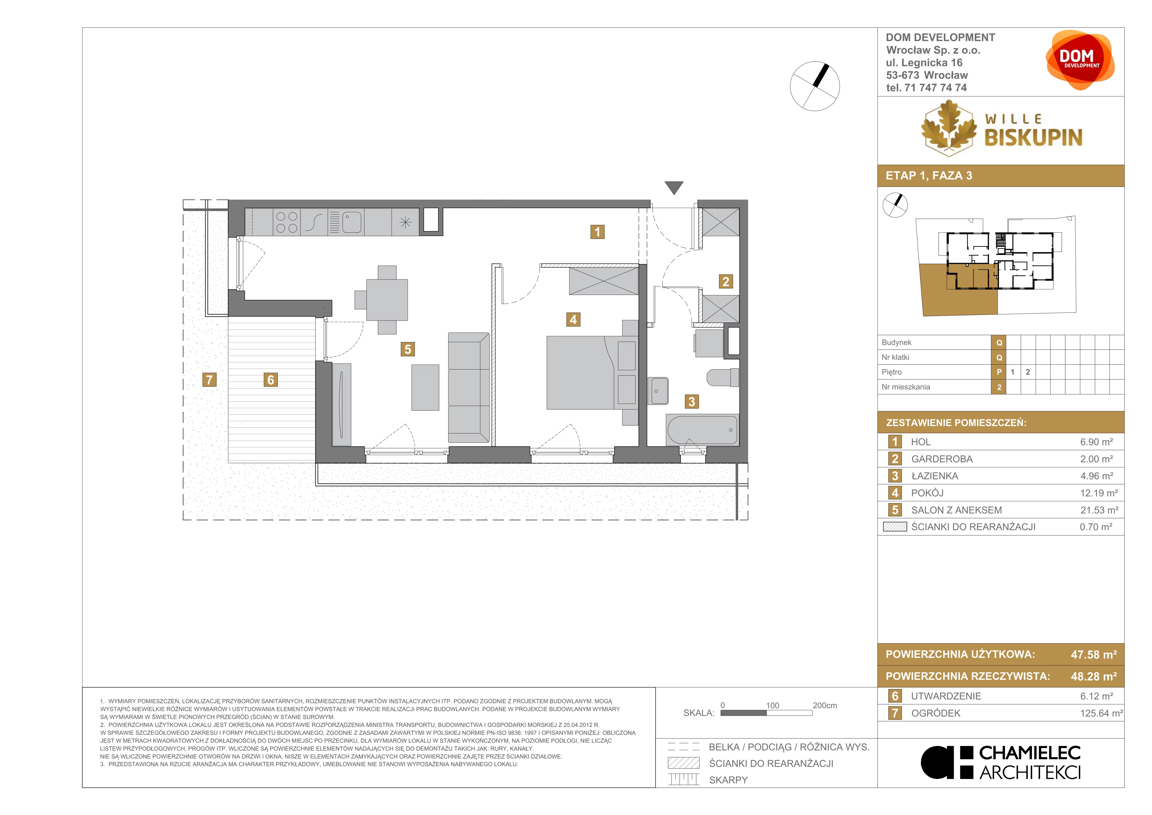 2 pokoje, mieszkanie 47,58 m², parter, oferta nr Q/2, Wille Biskupin etap 3, Wrocław, Biskupin-Sępolno-Dąbie-Bartoszowice, Śródmieście, ul. Braci Gierymskich