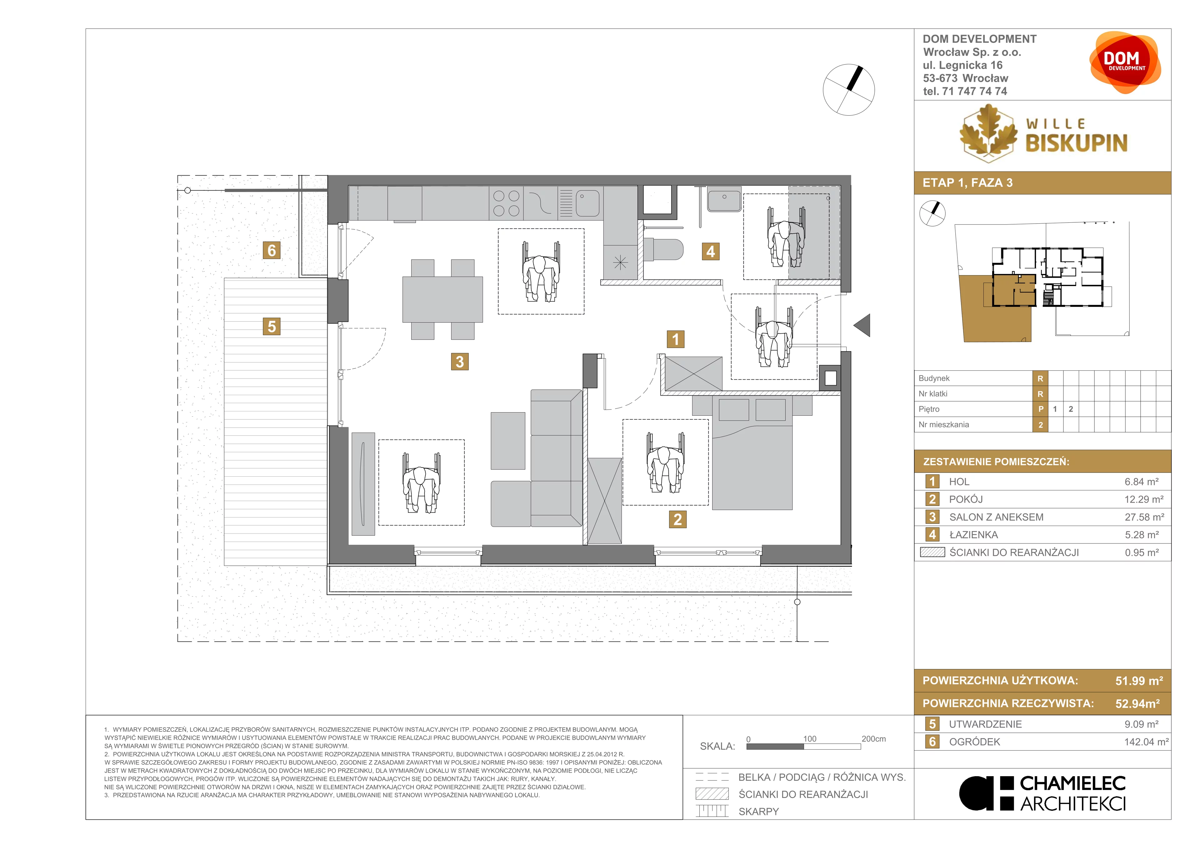 2 pokoje, mieszkanie 51,99 m², parter, oferta nr R/2, Wille Biskupin etap 3, Wrocław, Biskupin-Sępolno-Dąbie-Bartoszowice, Śródmieście, ul. Braci Gierymskich