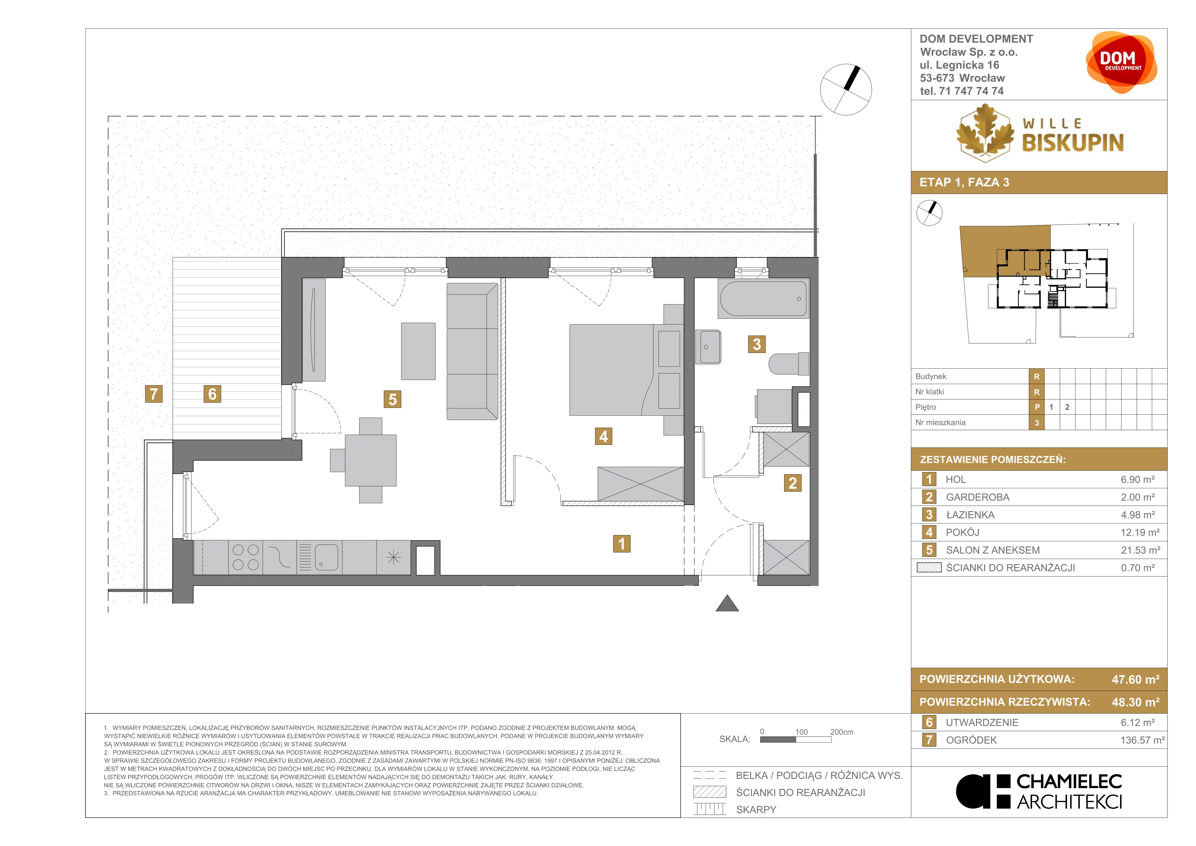 2 pokoje, mieszkanie 47,60 m², parter, oferta nr R/3, Wille Biskupin etap 3, Wrocław, Biskupin-Sępolno-Dąbie-Bartoszowice, Śródmieście, ul. Braci Gierymskich
