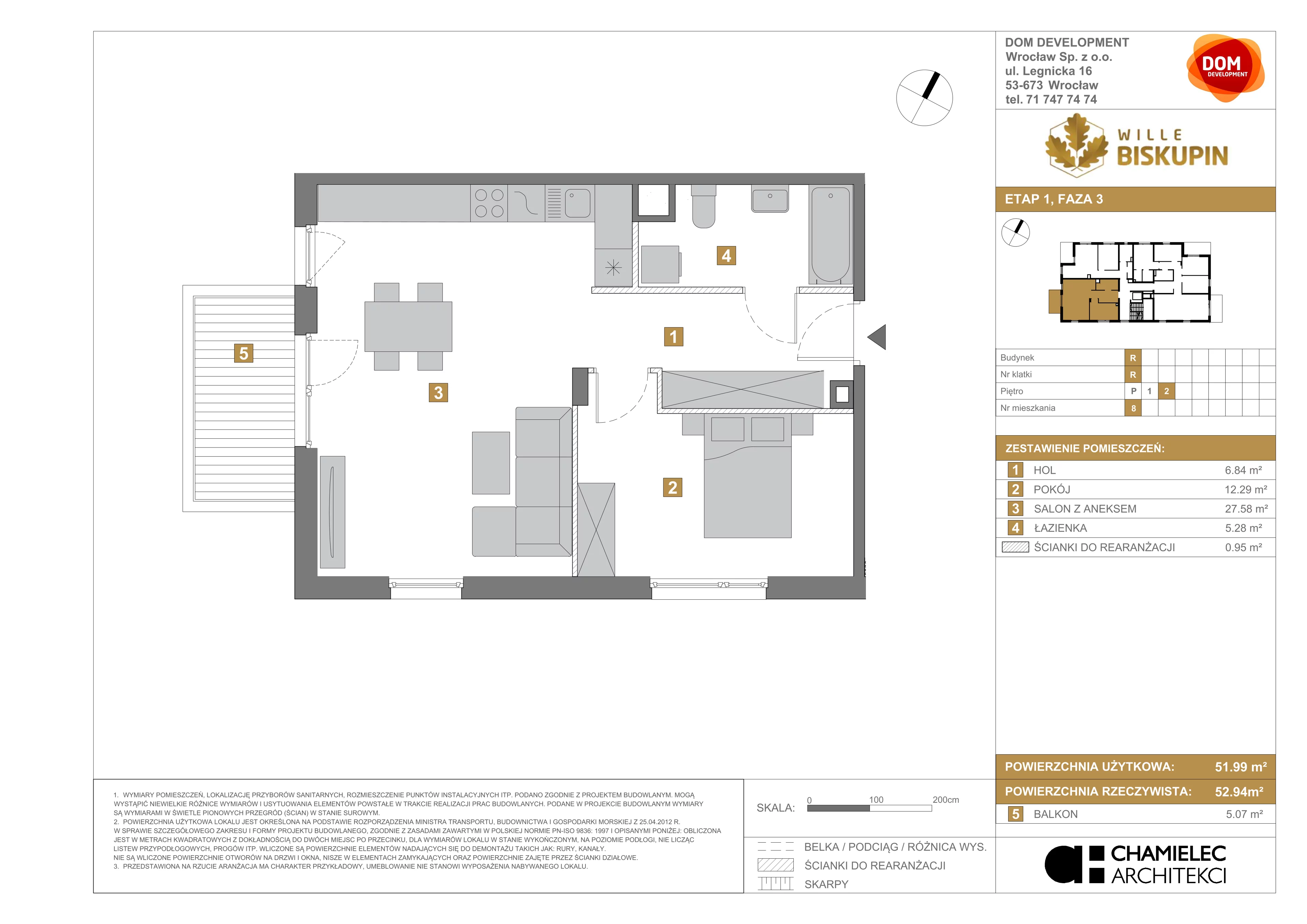 2 pokoje, mieszkanie 51,99 m², piętro 2, oferta nr R/8, Wille Biskupin etap 3, Wrocław, Biskupin-Sępolno-Dąbie-Bartoszowice, Śródmieście, ul. Braci Gierymskich