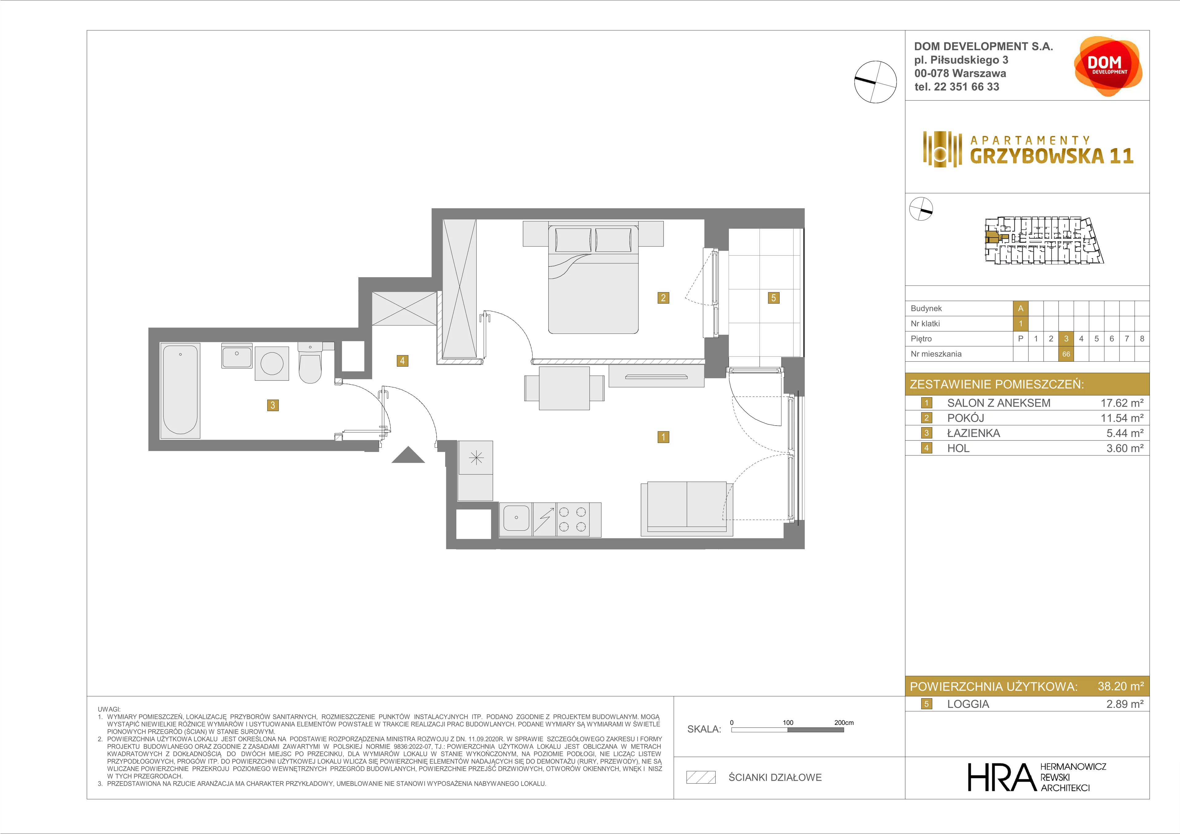 2 pokoje, apartament 38,20 m², piętro 3, oferta nr A/66, Apartamenty Grzybowska 11, Warszawa, Śródmieście, Śródmieście Północne, ul. Grzybowska 11