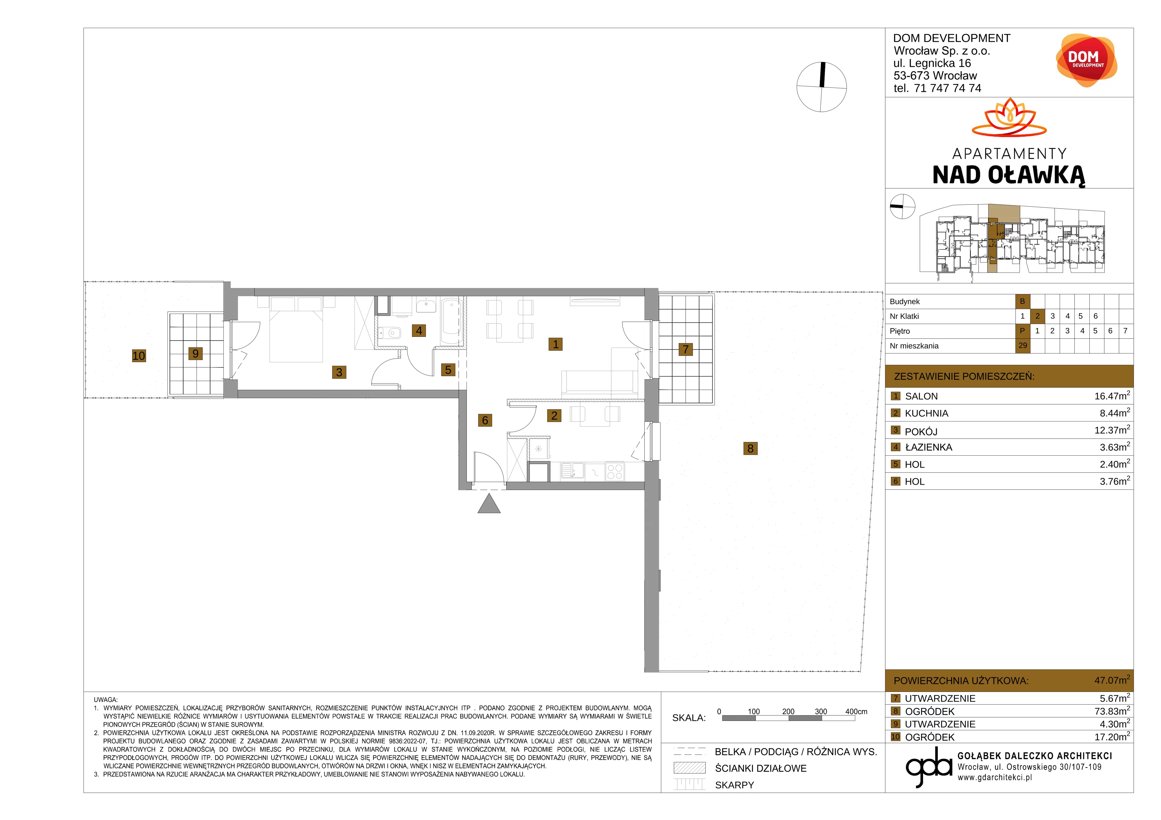 2 pokoje, mieszkanie 47,07 m², parter, oferta nr B/29, Apartamenty nad Oławką 2, Wrocław, Przedmieście Oławskie, Krzyki, ul. Krakowska 98a