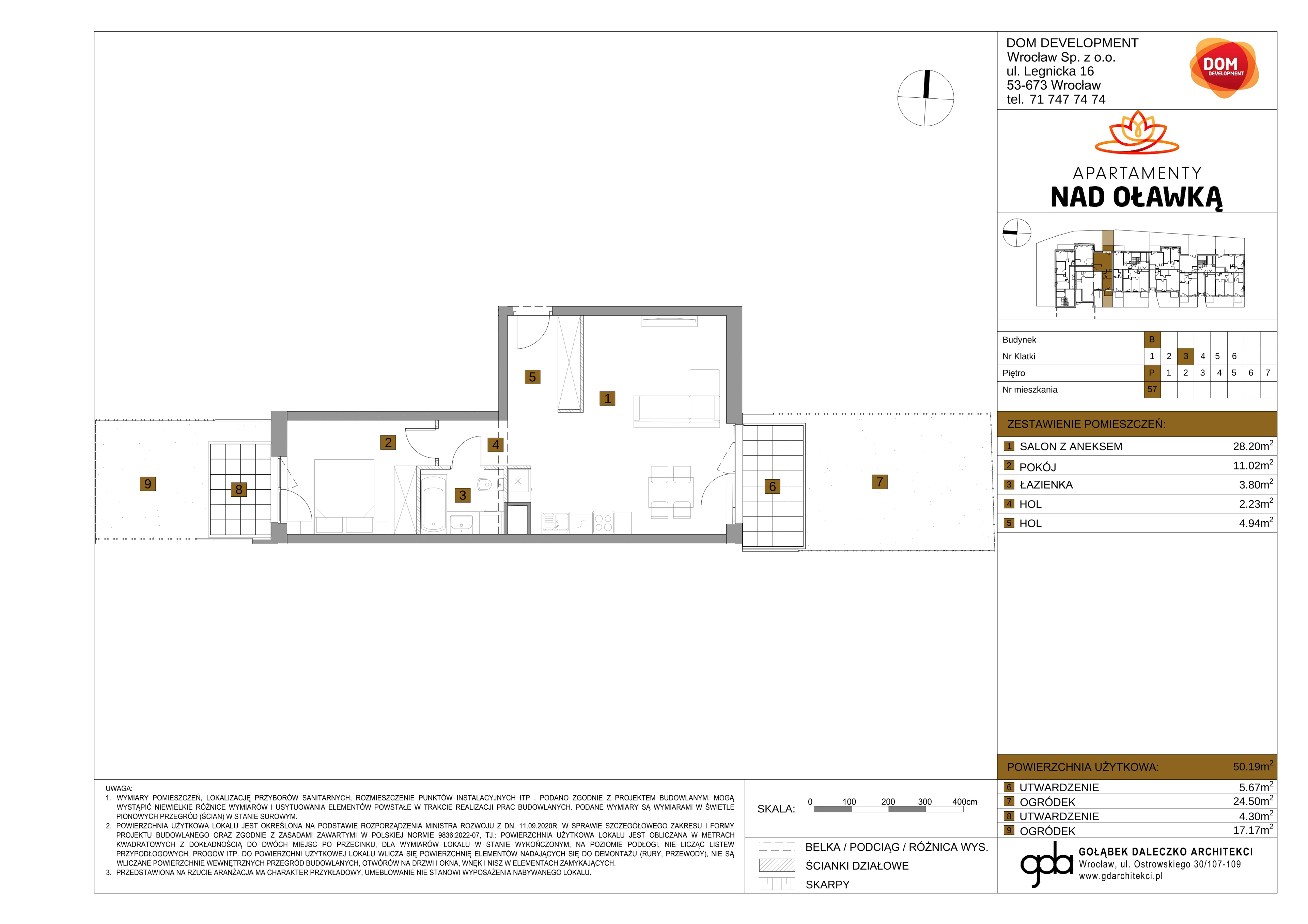 2 pokoje, mieszkanie 50,19 m², parter, oferta nr B/57, Apartamenty nad Oławką 2, Wrocław, Przedmieście Oławskie, Krzyki, ul. Krakowska 98a