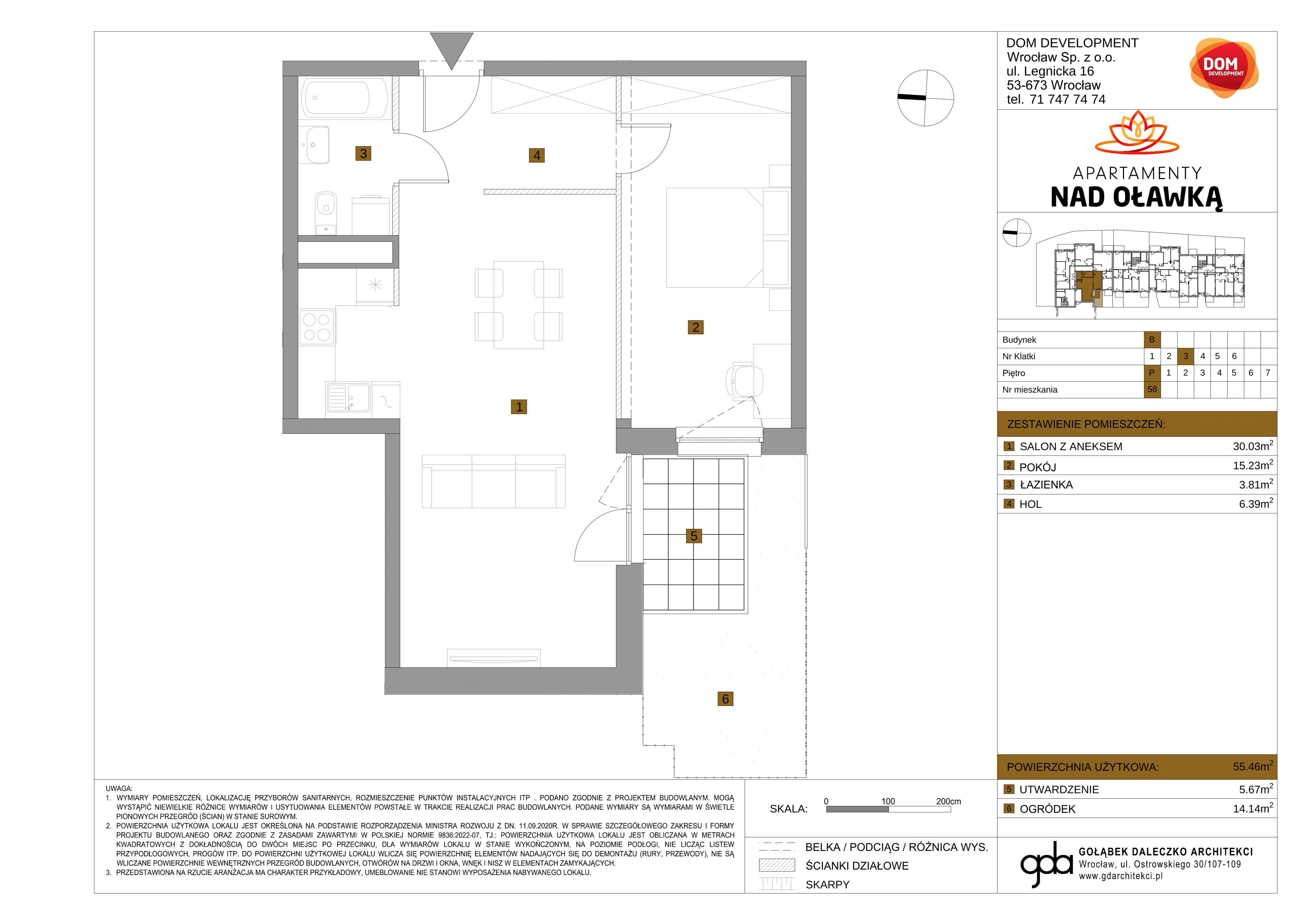2 pokoje, mieszkanie 55,46 m², parter, oferta nr B/58, Apartamenty nad Oławką 2, Wrocław, Przedmieście Oławskie, Krzyki, ul. Krakowska 98a