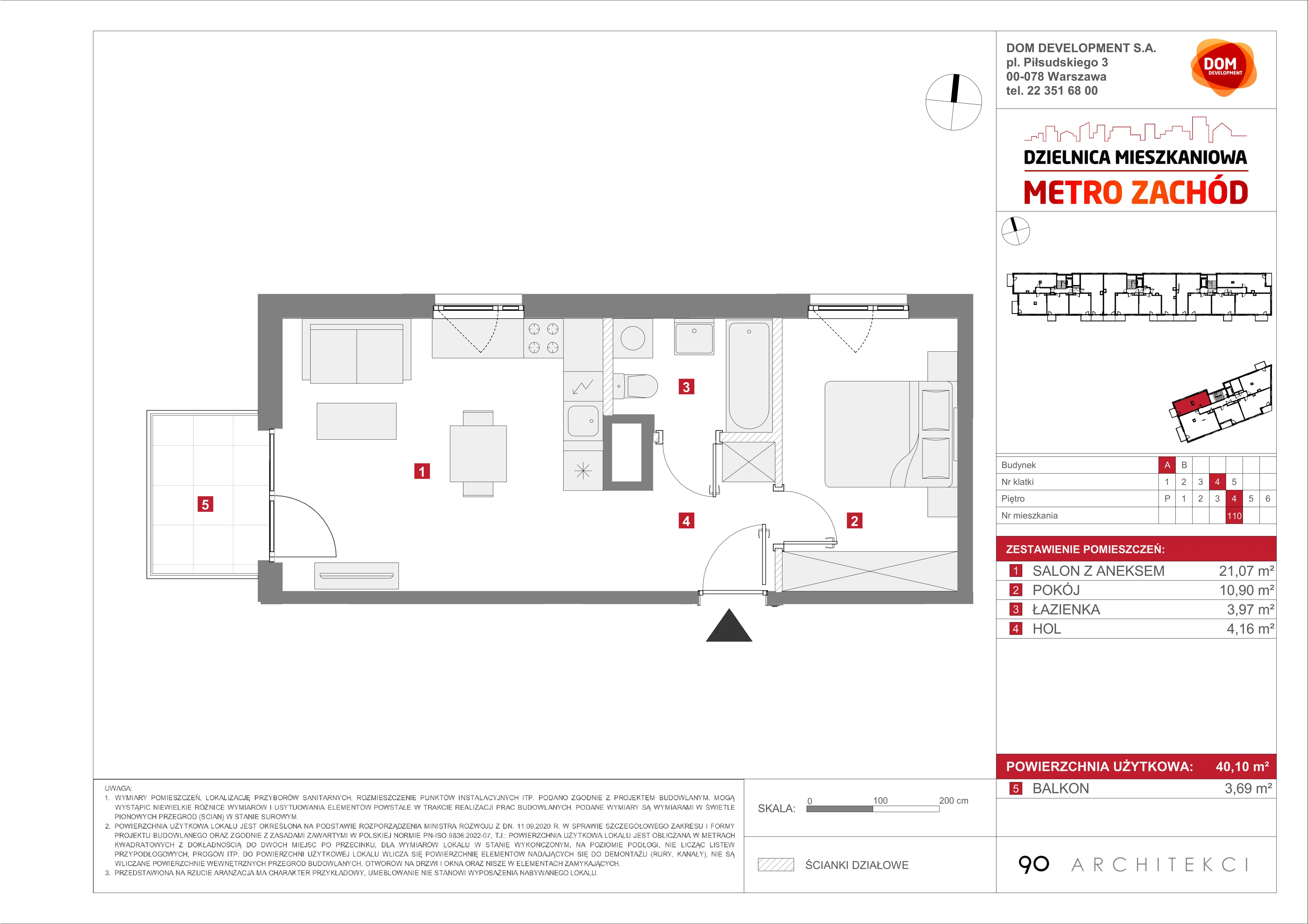 2 pokoje, mieszkanie 40,10 m², piętro 4, oferta nr A/110, Metro Zachód etap 13, Warszawa, Bemowo, Chrzanów, ul. Lazurowa