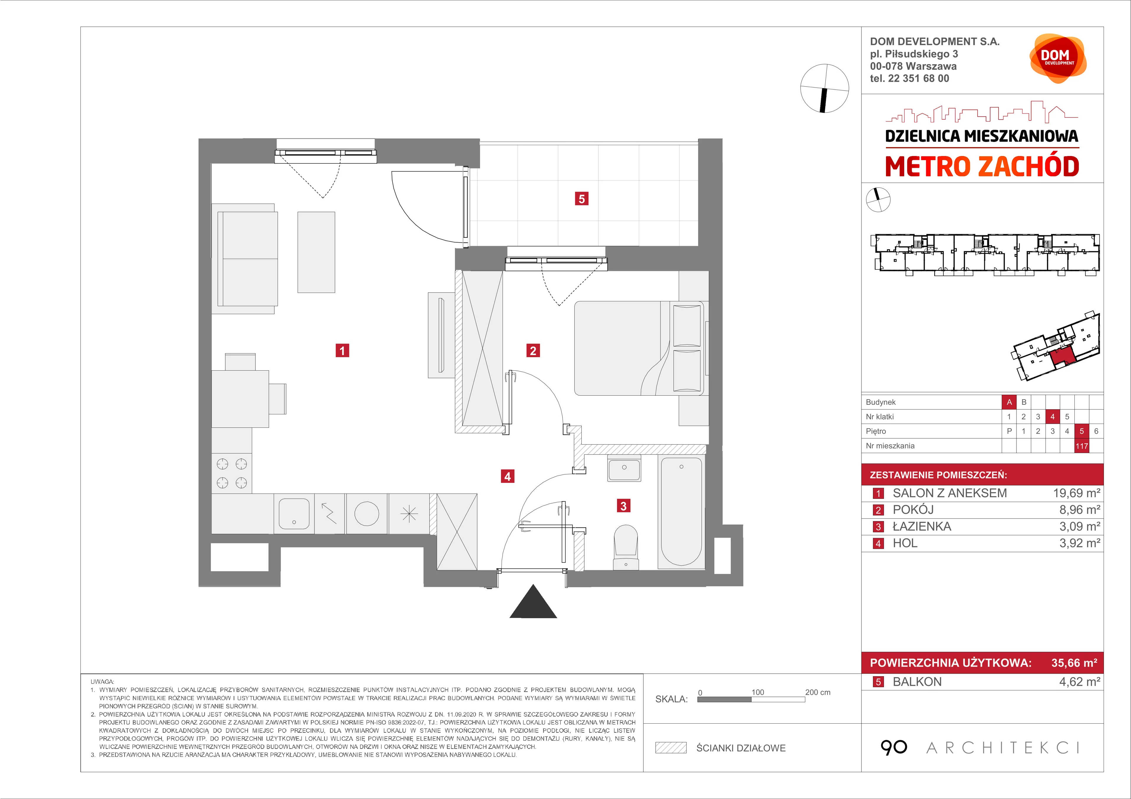 Mieszkanie 35,66 m², piętro 5, oferta nr A/117, Metro Zachód etap 13, Warszawa, Bemowo, Chrzanów, ul. Lazurowa