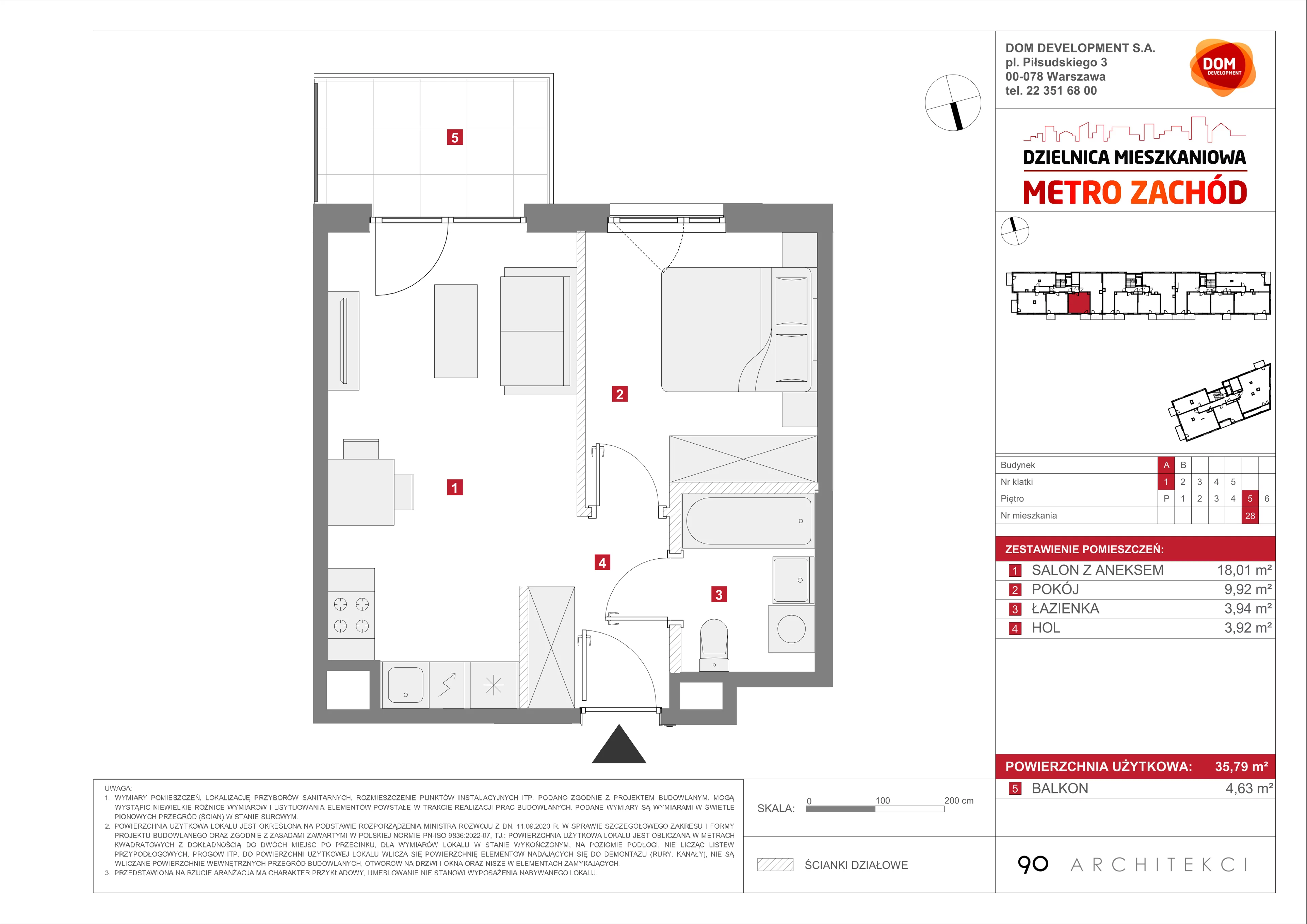 2 pokoje, mieszkanie 35,79 m², piętro 5, oferta nr A/28, Metro Zachód etap 13, Warszawa, Bemowo, Chrzanów, ul. Lazurowa