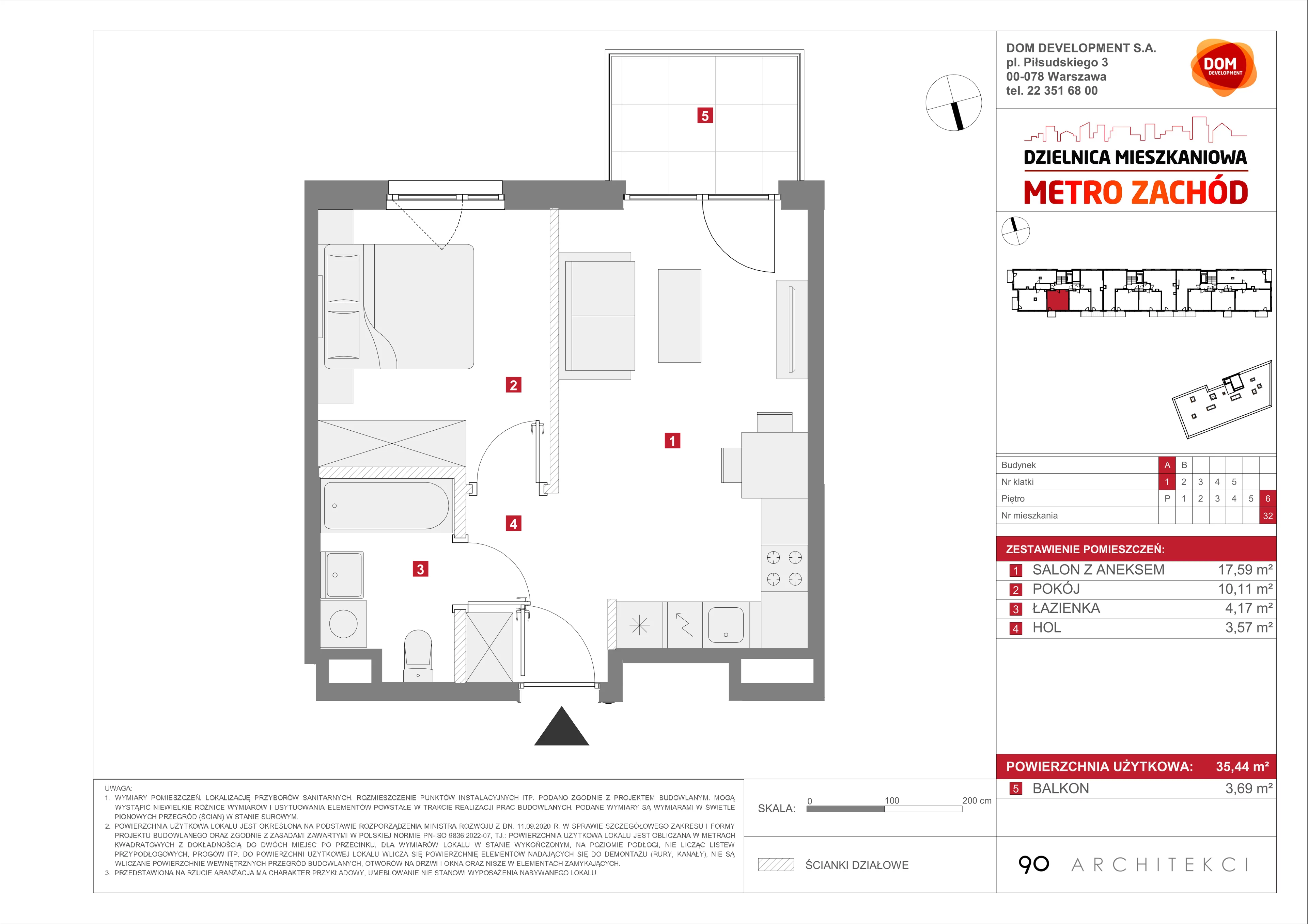 Mieszkanie 35,44 m², piętro 6, oferta nr A/32, Metro Zachód etap 13, Warszawa, Bemowo, Chrzanów, ul. Lazurowa