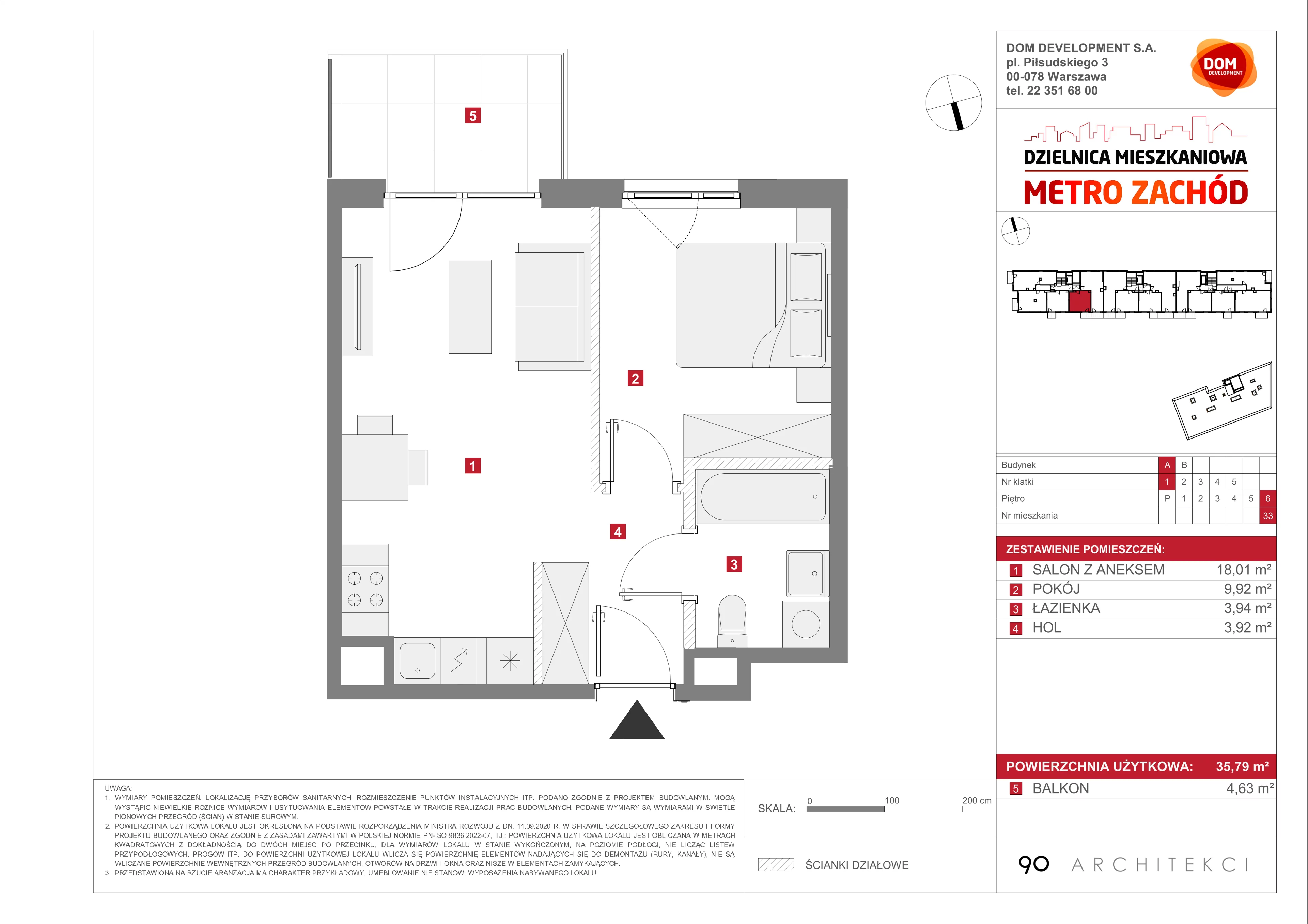 Mieszkanie 35,79 m², piętro 6, oferta nr A/33, Metro Zachód etap 13, Warszawa, Bemowo, Chrzanów, ul. Lazurowa