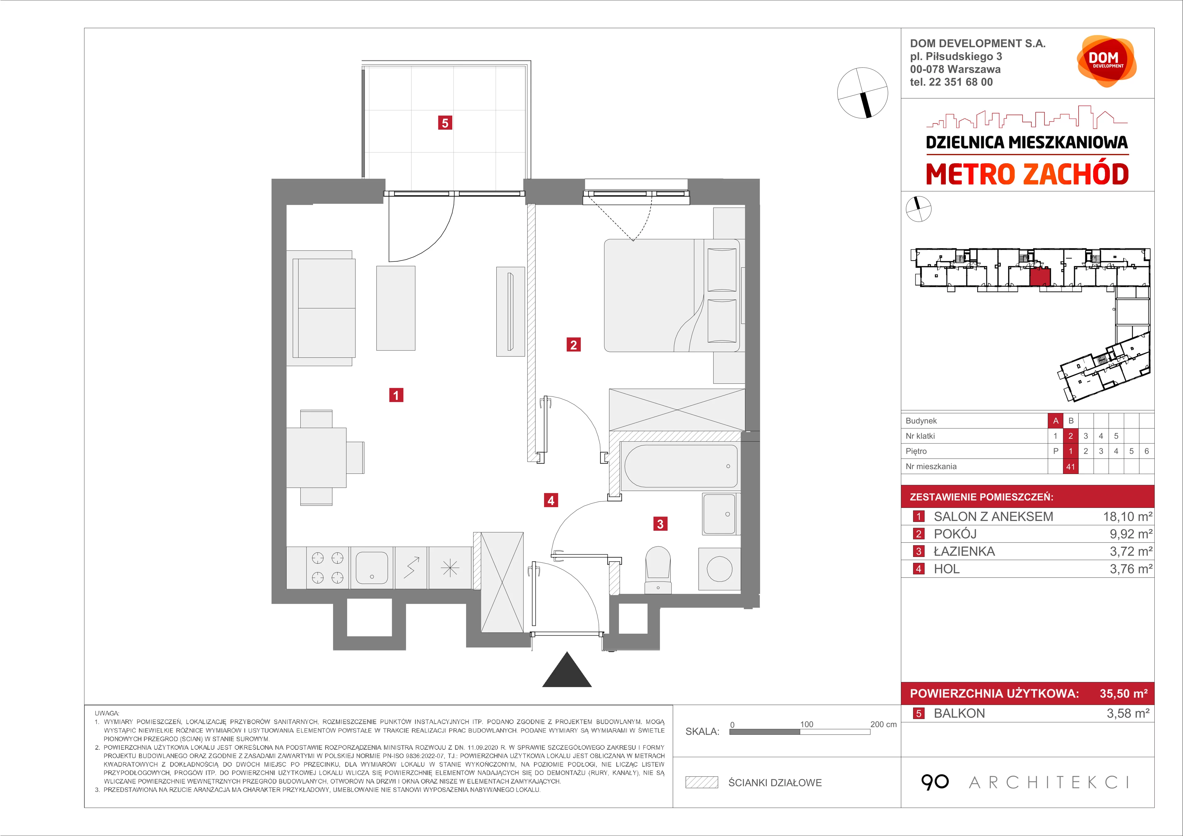 2 pokoje, mieszkanie 35,50 m², piętro 1, oferta nr A/41, Metro Zachód etap 13, Warszawa, Bemowo, Chrzanów, ul. Lazurowa