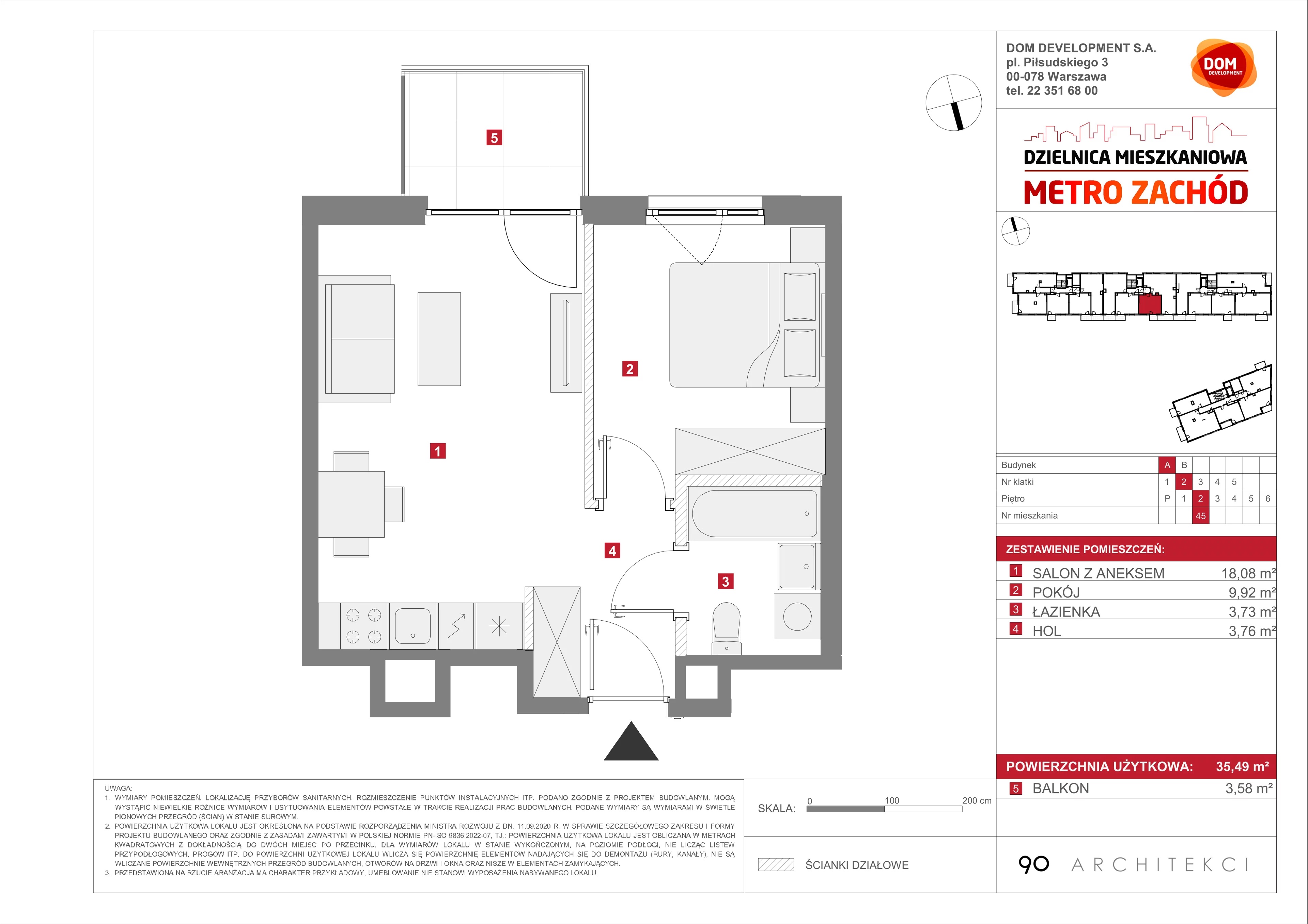 Mieszkanie 35,49 m², piętro 2, oferta nr A/45, Metro Zachód etap 13, Warszawa, Bemowo, Chrzanów, ul. Lazurowa