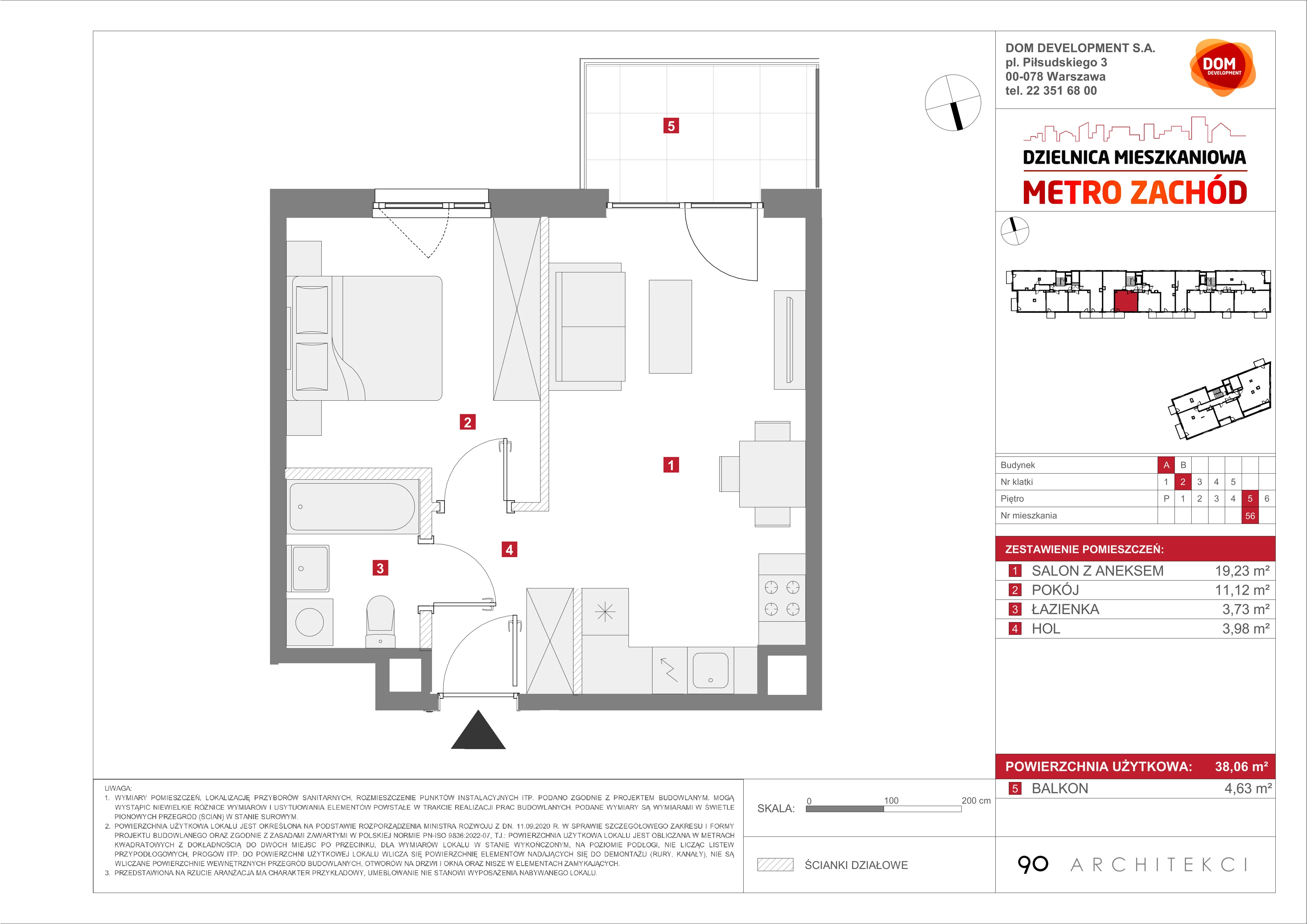 2 pokoje, mieszkanie 38,06 m², piętro 5, oferta nr A/56, Metro Zachód etap 13, Warszawa, Bemowo, Chrzanów, ul. Lazurowa