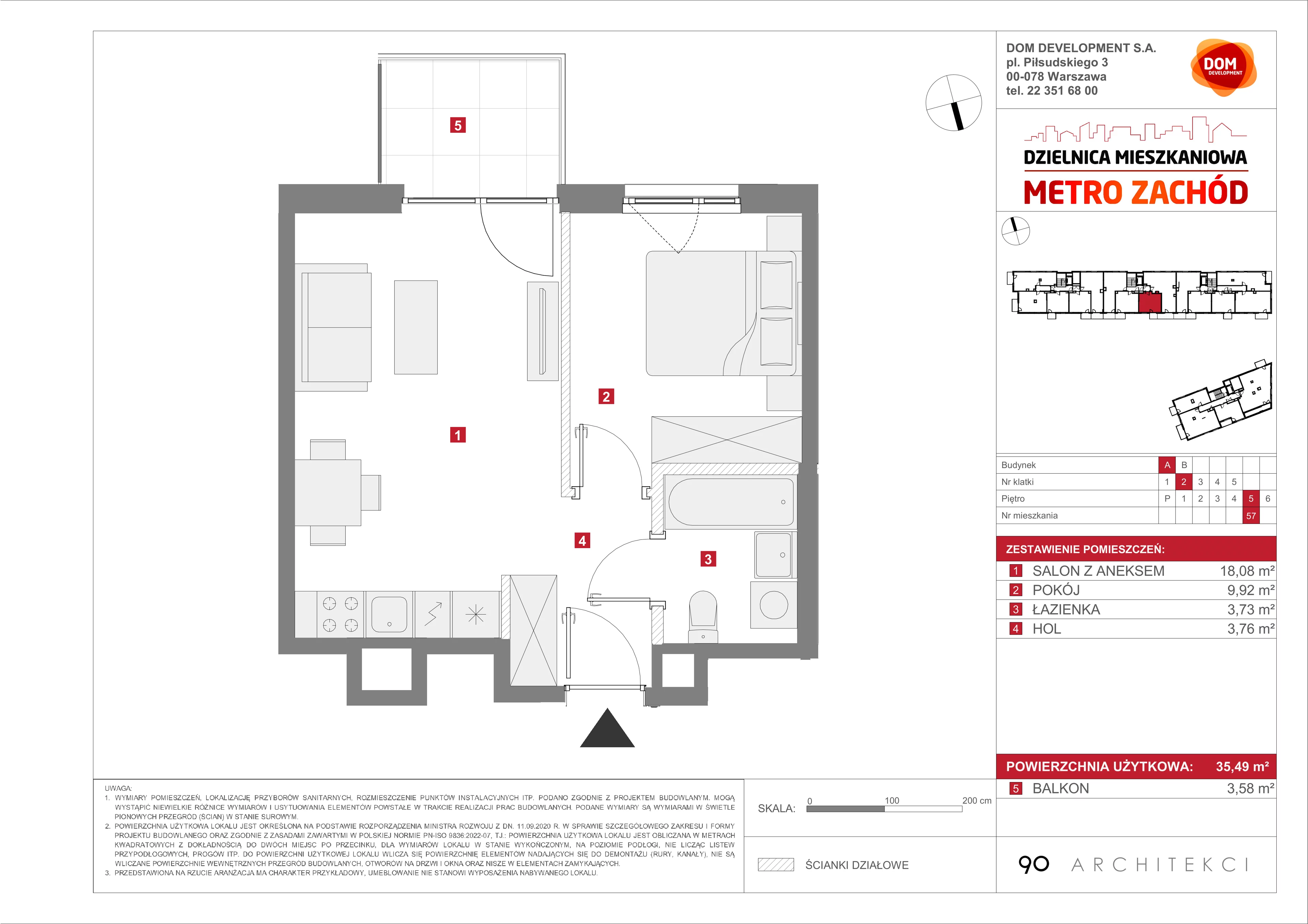 Mieszkanie 35,49 m², piętro 5, oferta nr A/57, Metro Zachód etap 13, Warszawa, Bemowo, Chrzanów, ul. Lazurowa