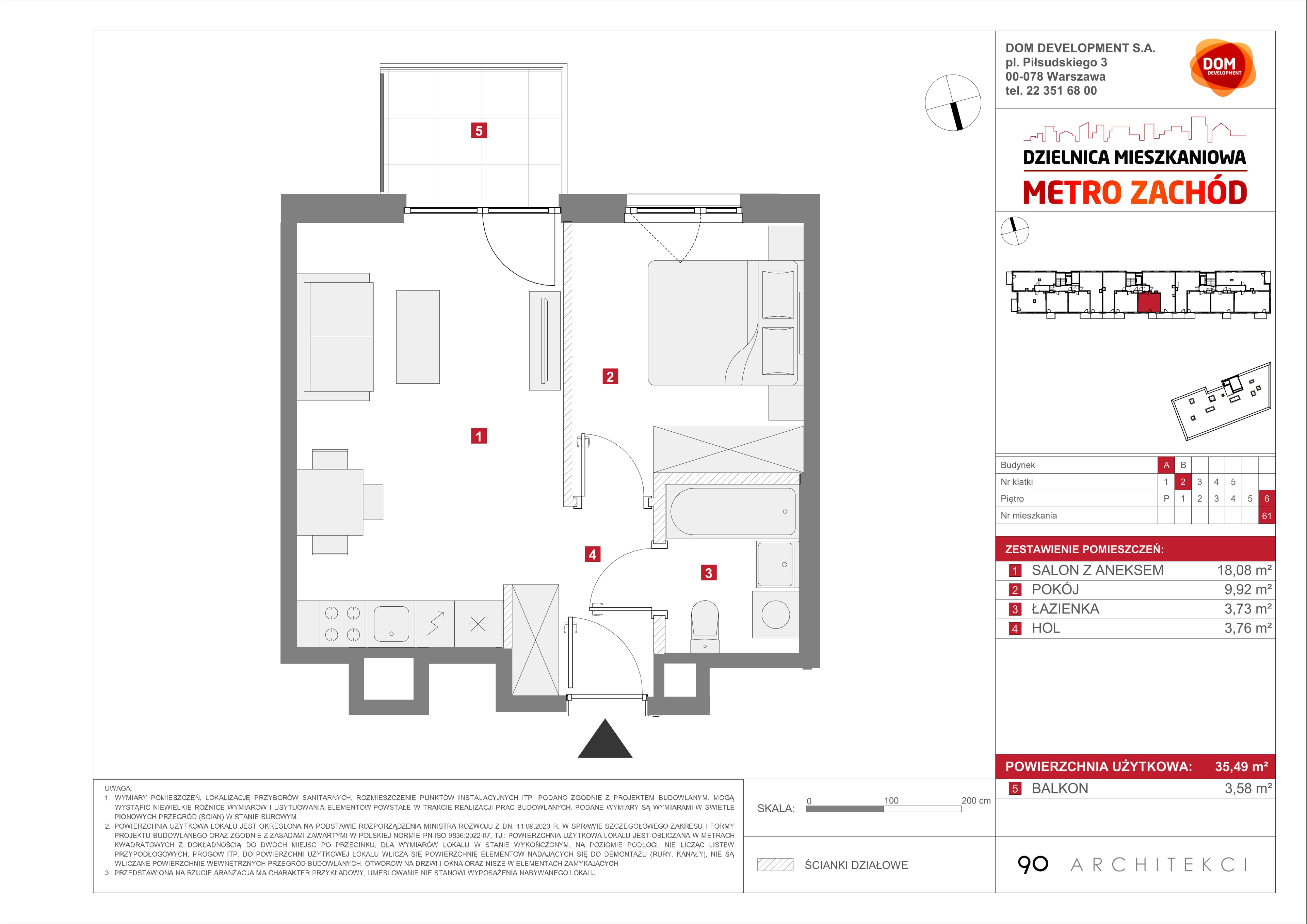 Mieszkanie 35,49 m², piętro 6, oferta nr A/61, Metro Zachód etap 13, Warszawa, Bemowo, Chrzanów, ul. Lazurowa