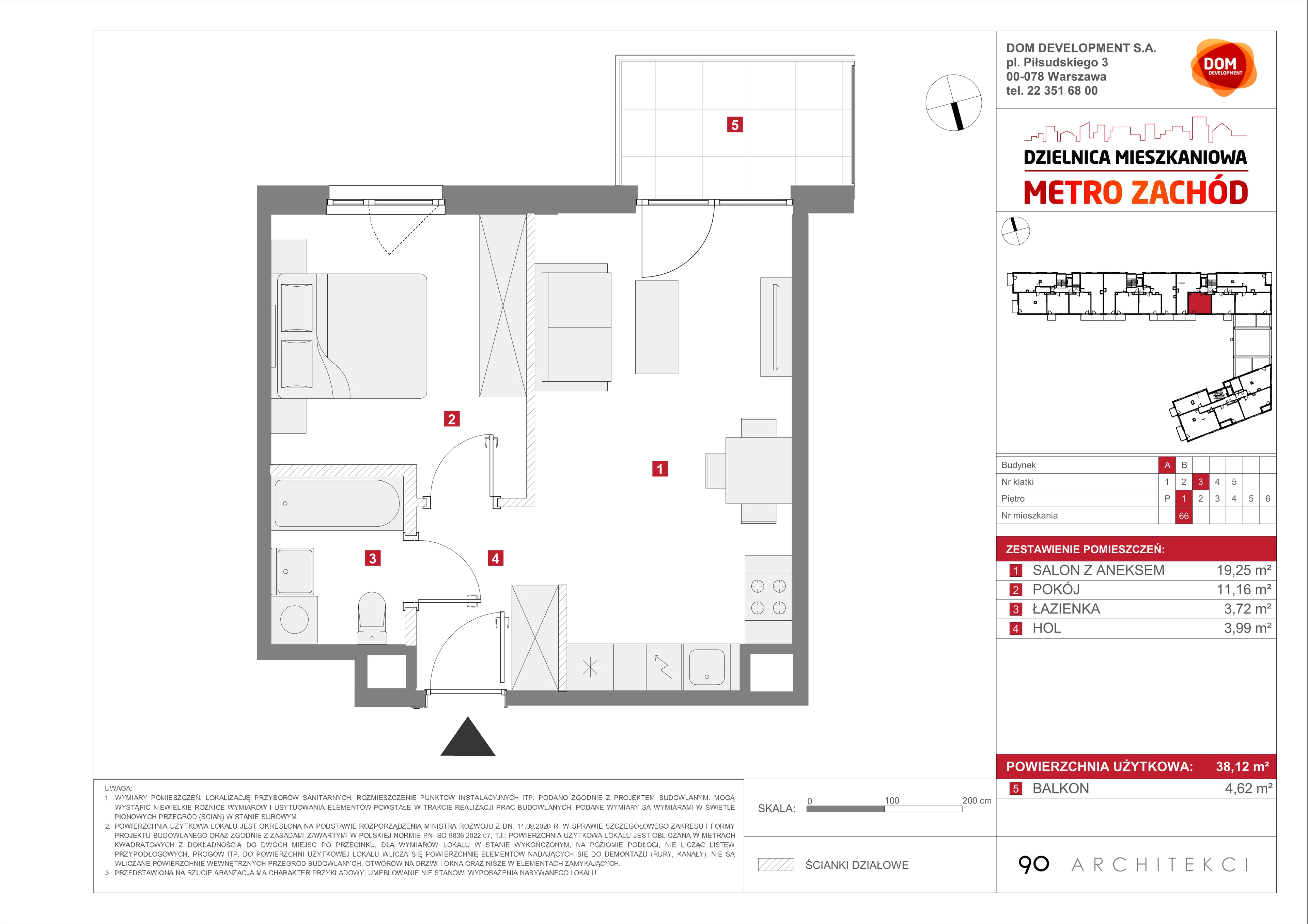 2 pokoje, mieszkanie 38,12 m², piętro 1, oferta nr A/66, Metro Zachód etap 13, Warszawa, Bemowo, Chrzanów, ul. Lazurowa