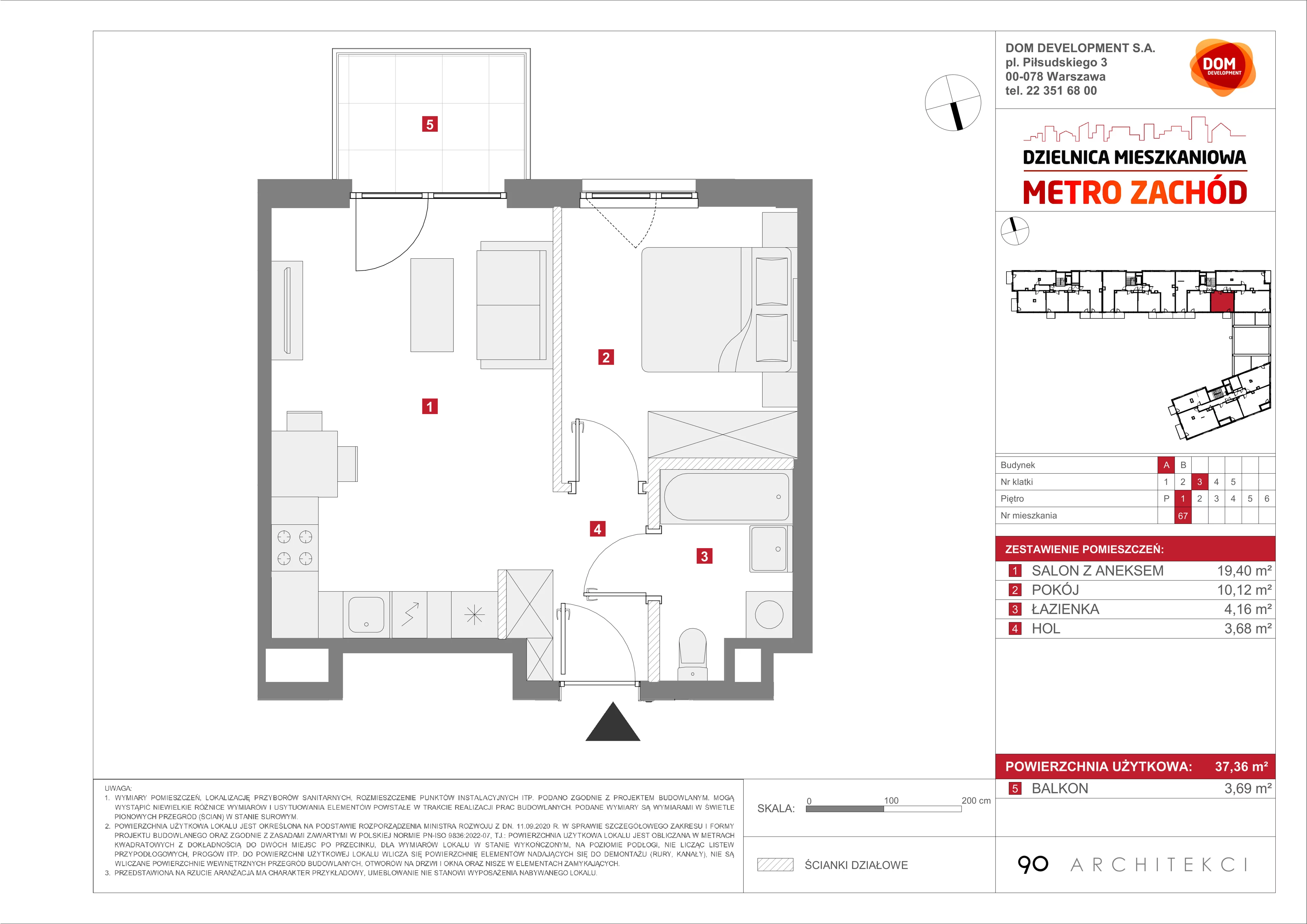 2 pokoje, mieszkanie 37,36 m², piętro 1, oferta nr A/67, Metro Zachód etap 13, Warszawa, Bemowo, Chrzanów, ul. Lazurowa