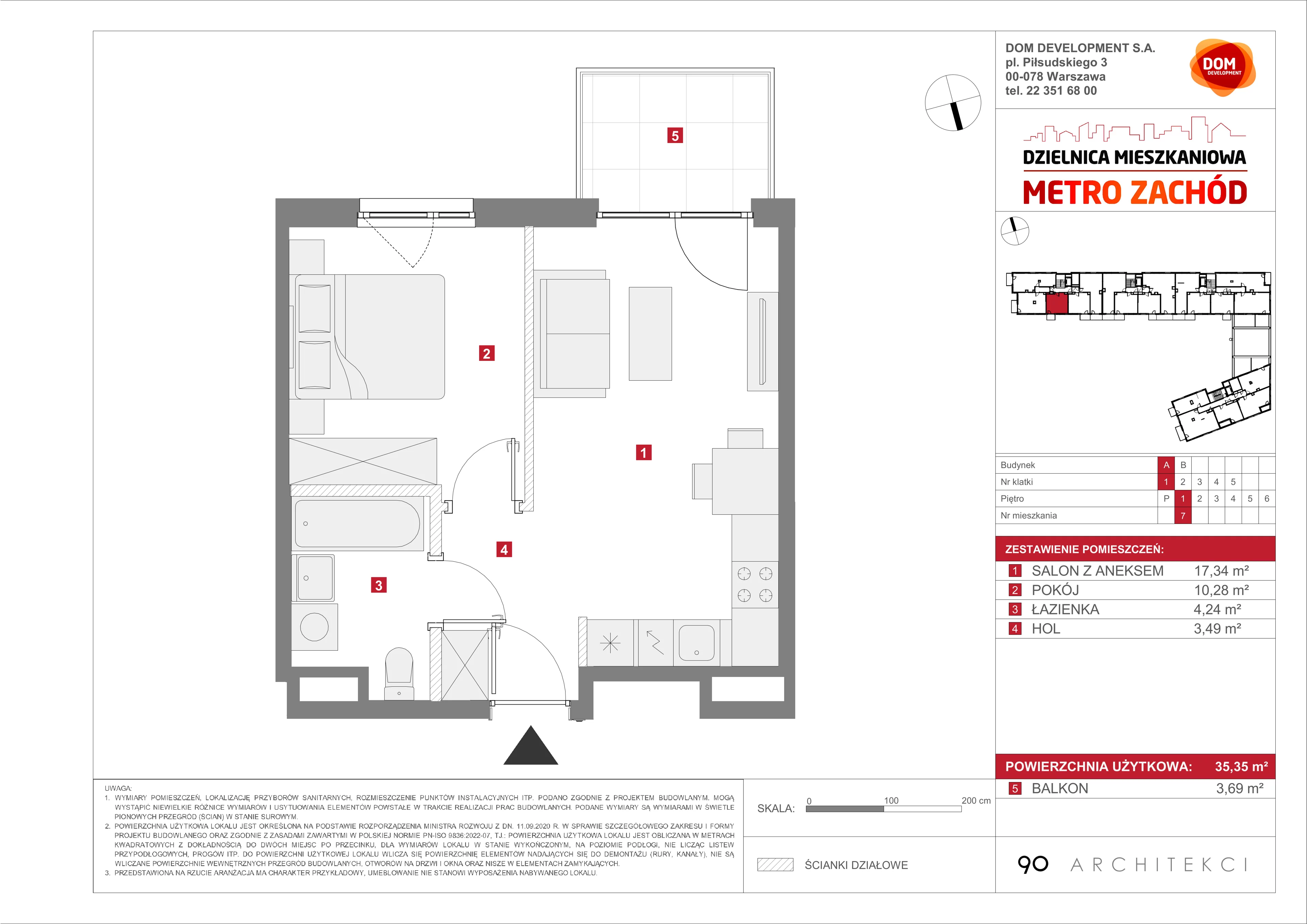 2 pokoje, mieszkanie 35,35 m², piętro 1, oferta nr A/7, Metro Zachód etap 13, Warszawa, Bemowo, Chrzanów, ul. Lazurowa