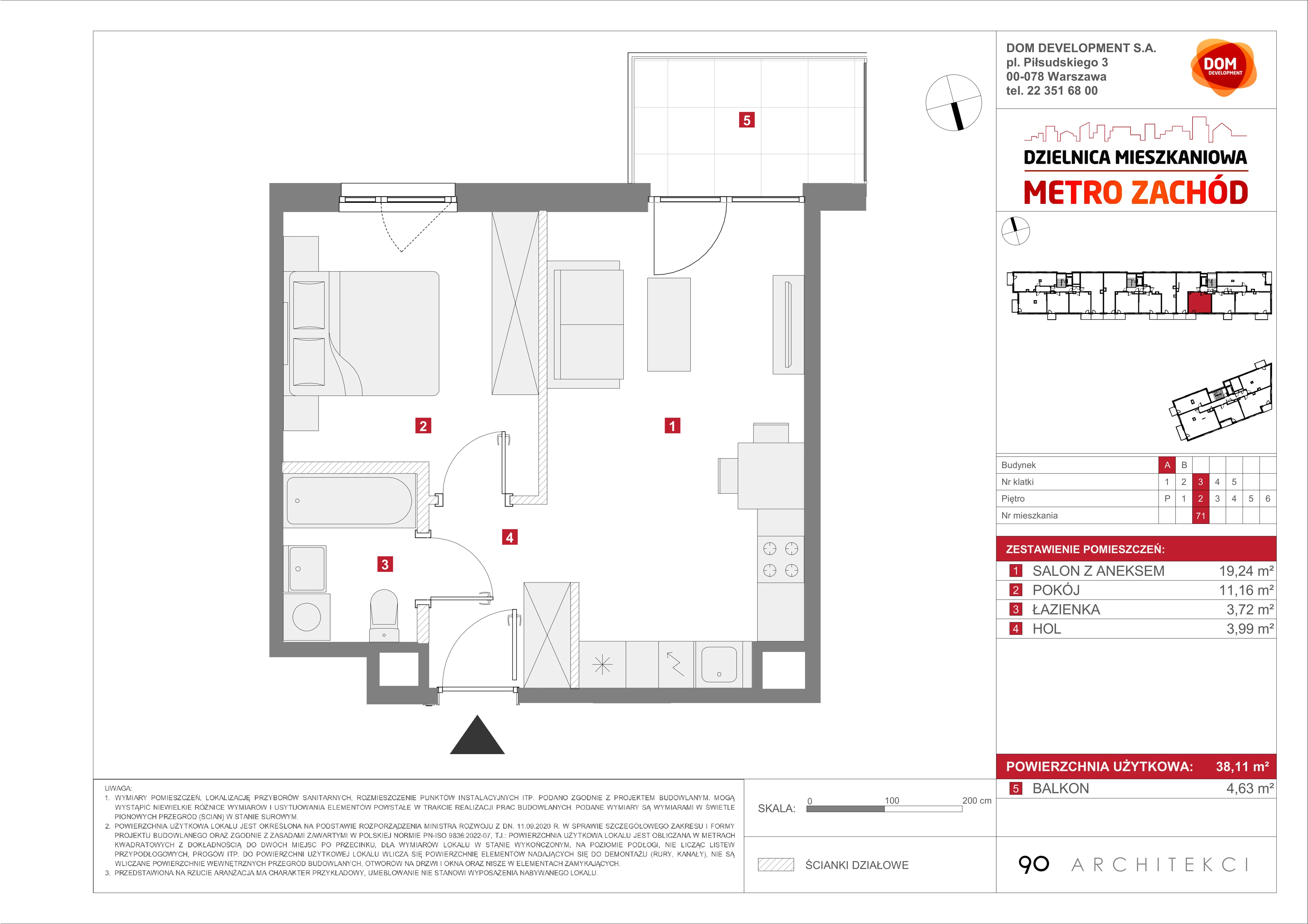 2 pokoje, mieszkanie 38,11 m², piętro 2, oferta nr A/71, Metro Zachód etap 13, Warszawa, Bemowo, Chrzanów, ul. Lazurowa