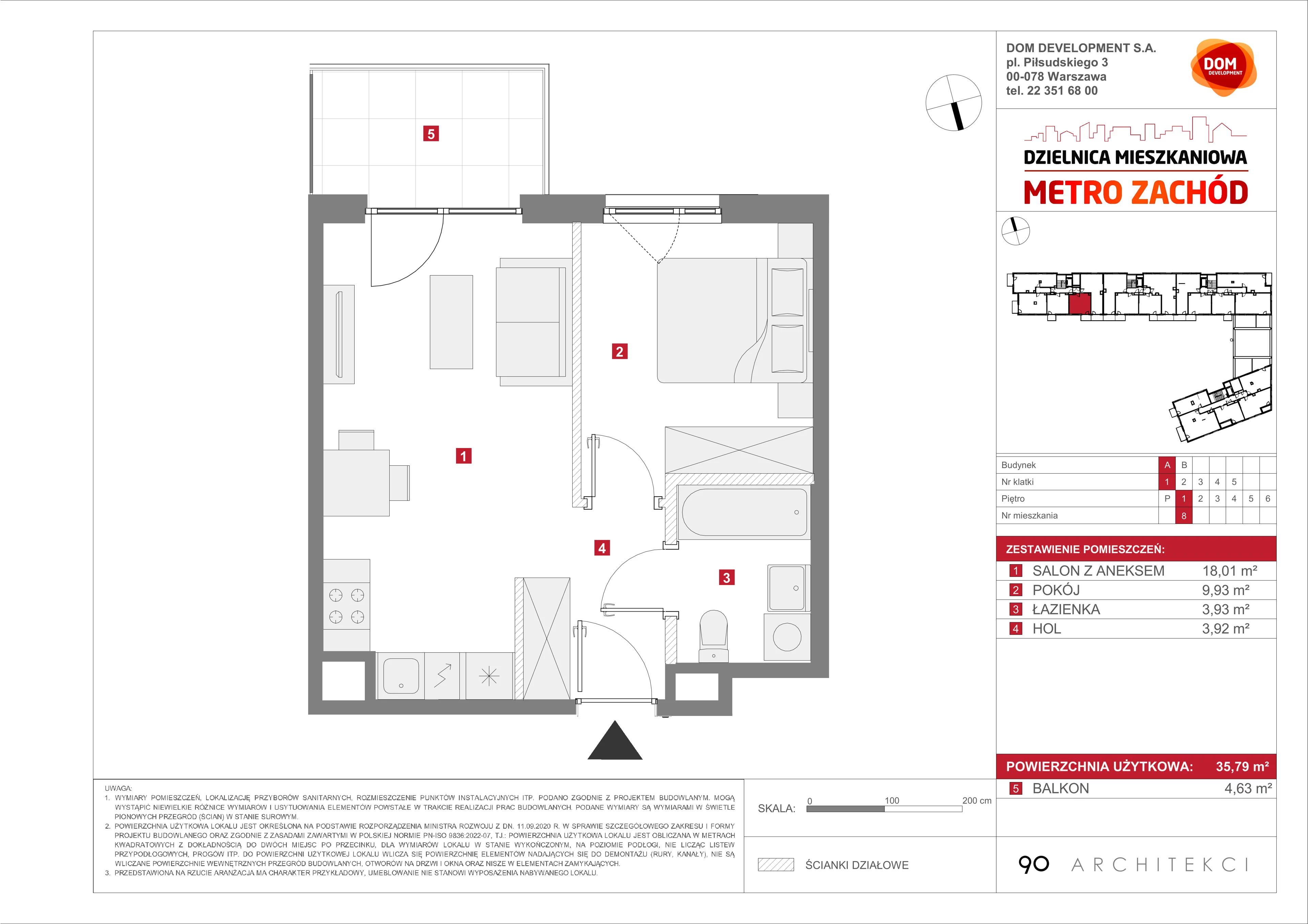 2 pokoje, mieszkanie 35,79 m², piętro 1, oferta nr A/8, Metro Zachód etap 13, Warszawa, Bemowo, Chrzanów, ul. Lazurowa