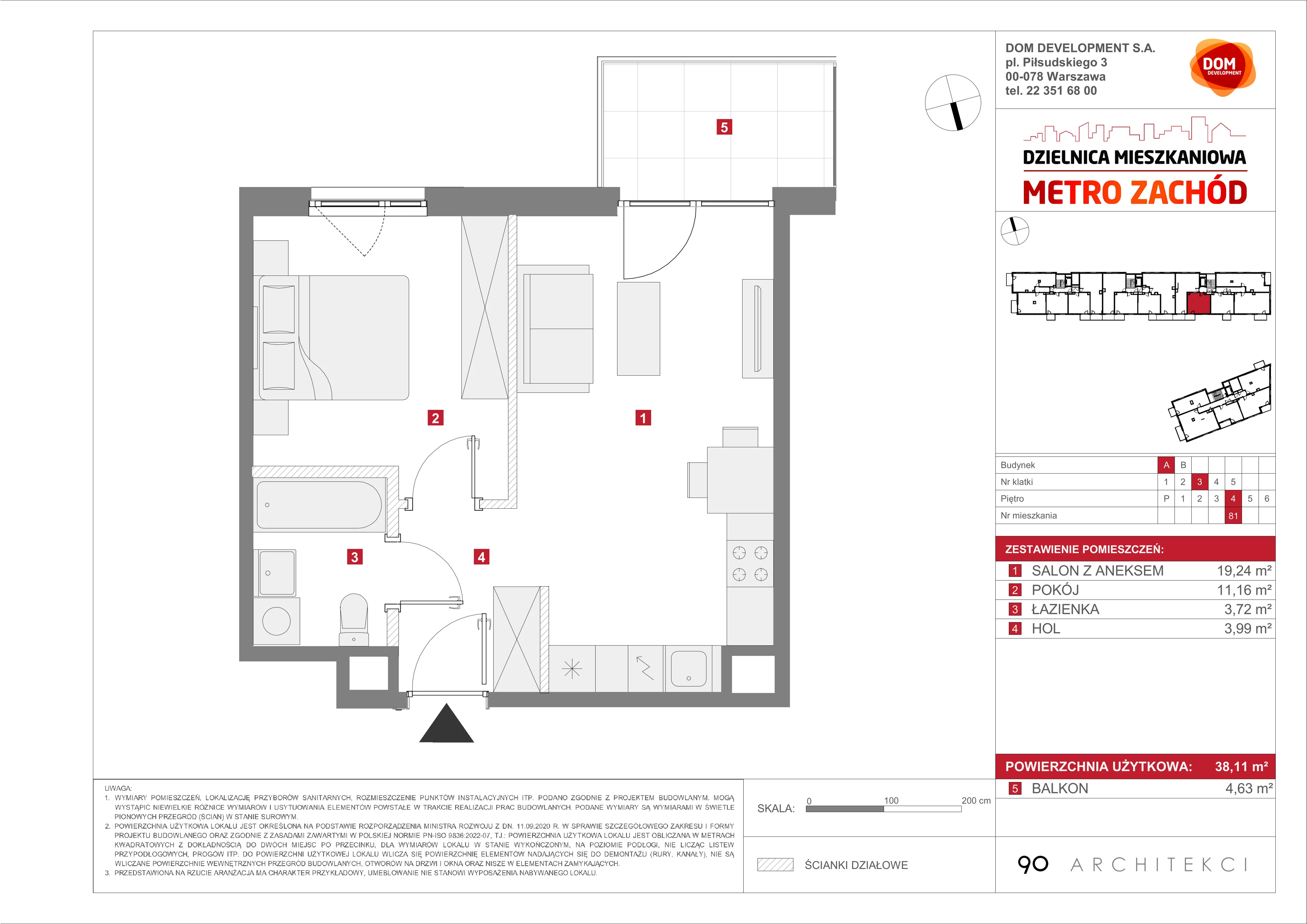 2 pokoje, mieszkanie 38,11 m², piętro 4, oferta nr A/81, Metro Zachód etap 13, Warszawa, Bemowo, Chrzanów, ul. Lazurowa