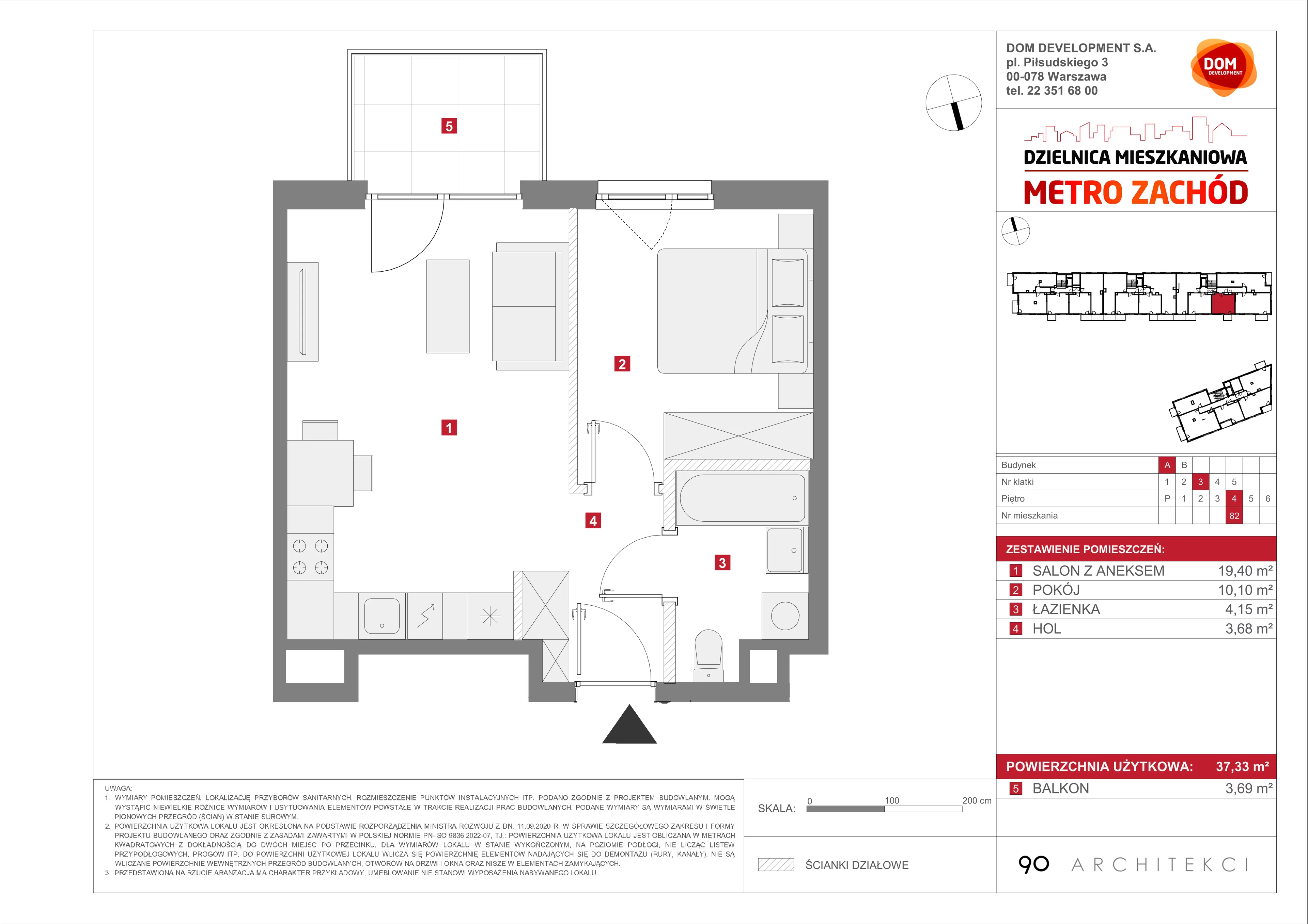 2 pokoje, mieszkanie 37,33 m², piętro 4, oferta nr A/82, Metro Zachód etap 13, Warszawa, Bemowo, Chrzanów, ul. Lazurowa