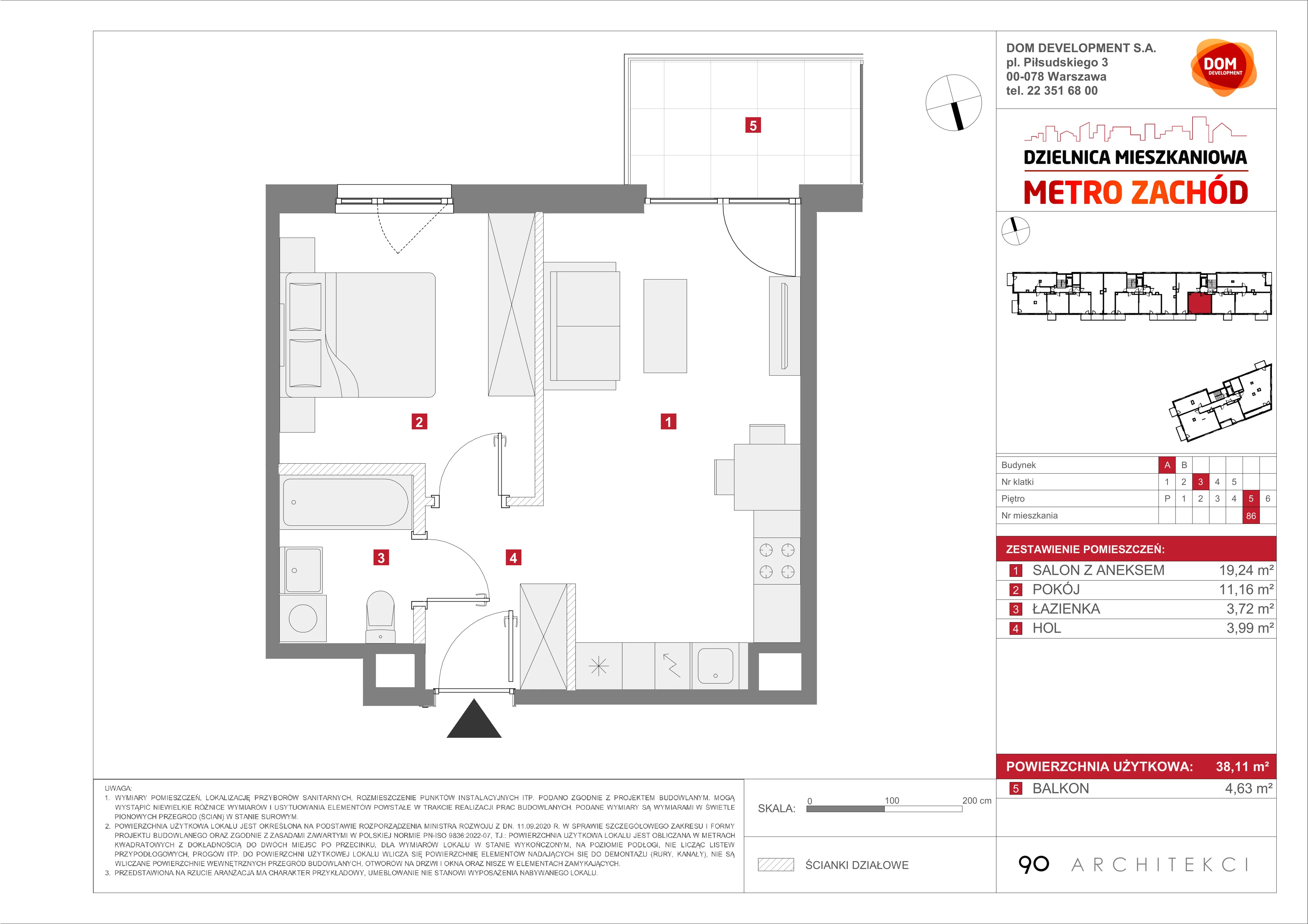 2 pokoje, mieszkanie 38,11 m², piętro 5, oferta nr A/86, Metro Zachód etap 13, Warszawa, Bemowo, Chrzanów, ul. Lazurowa