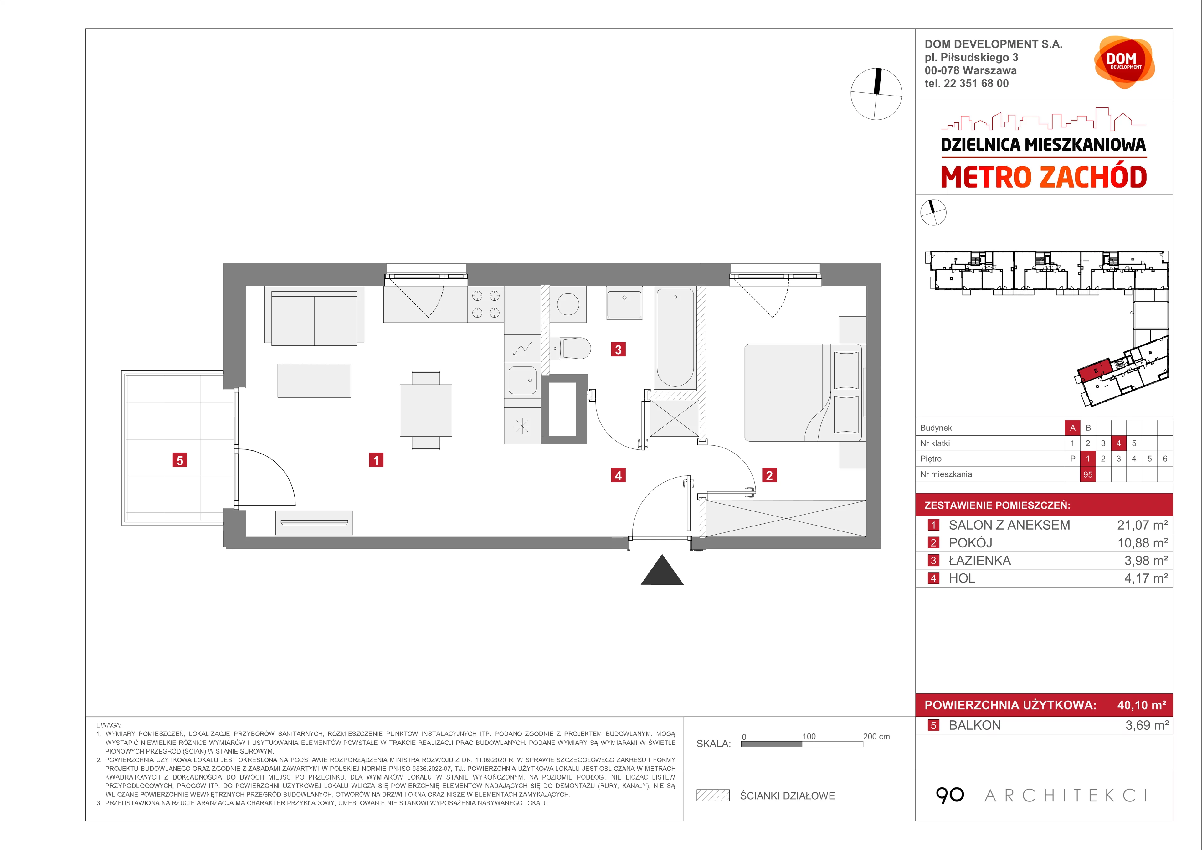 2 pokoje, mieszkanie 40,10 m², piętro 1, oferta nr A/95, Metro Zachód etap 13, Warszawa, Bemowo, Chrzanów, ul. Lazurowa