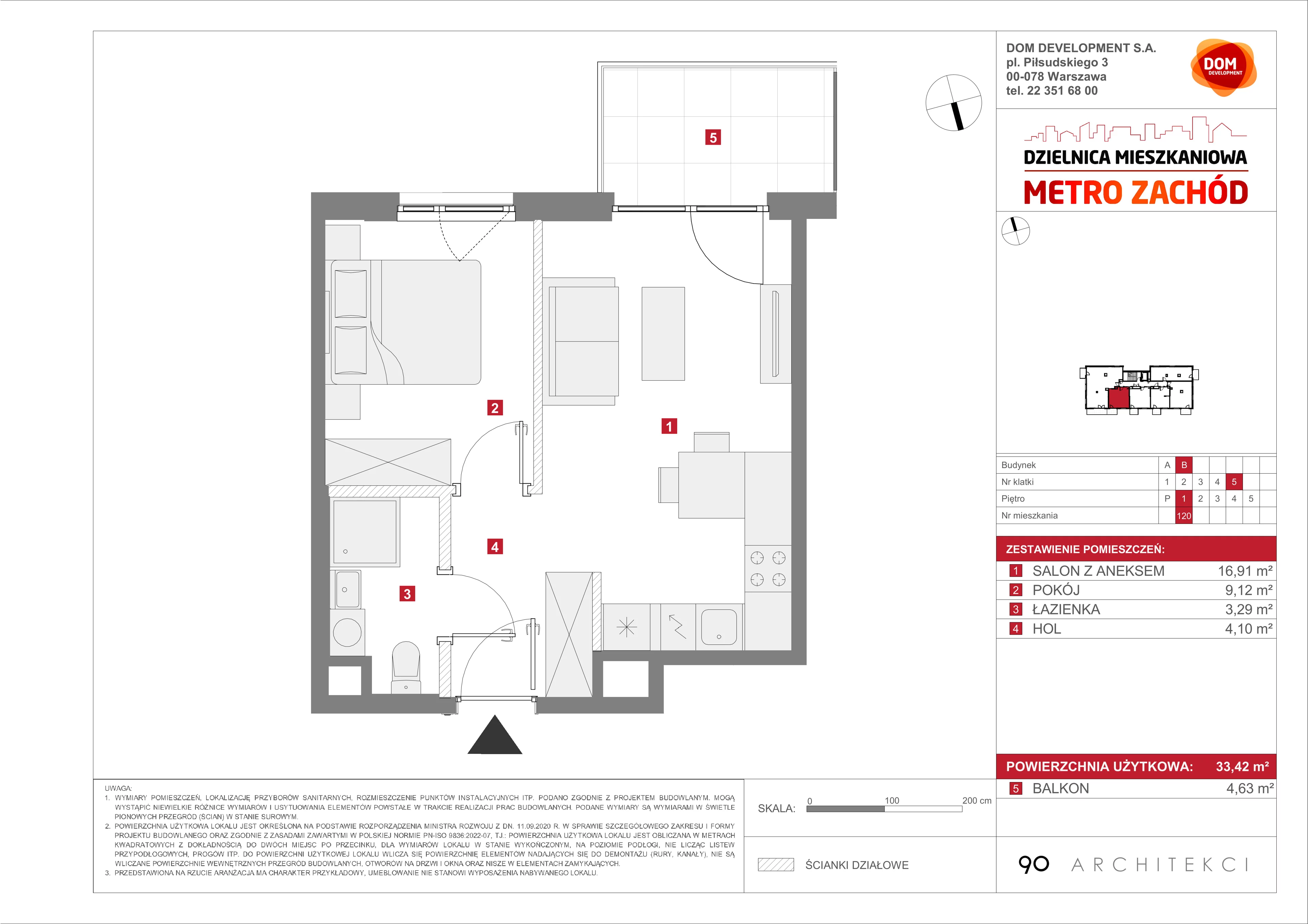 2 pokoje, mieszkanie 33,42 m², piętro 1, oferta nr B/120, Metro Zachód etap 13, Warszawa, Bemowo, Chrzanów, ul. Lazurowa