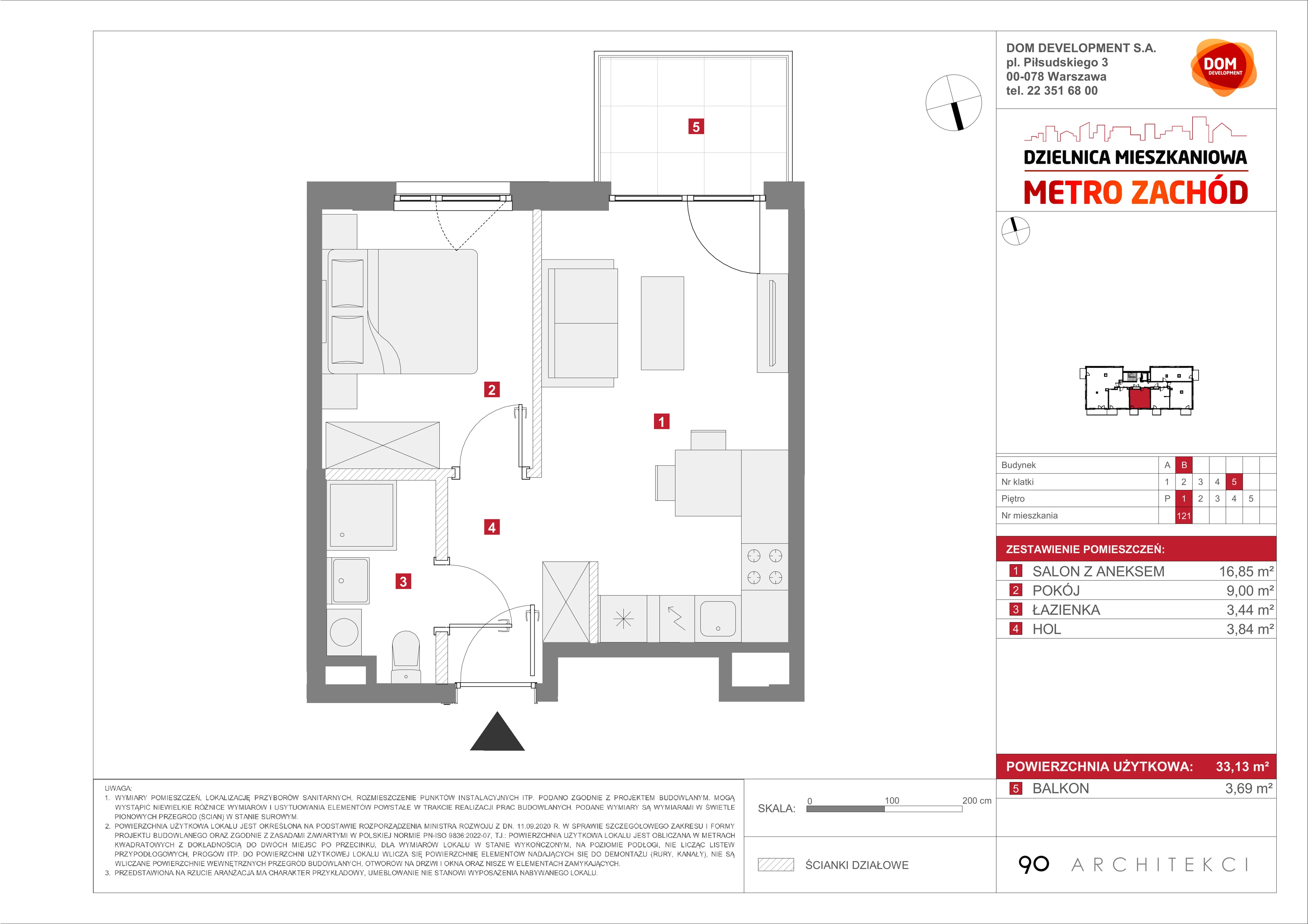 2 pokoje, mieszkanie 33,13 m², piętro 1, oferta nr B/121, Metro Zachód etap 13, Warszawa, Bemowo, Chrzanów, ul. Lazurowa