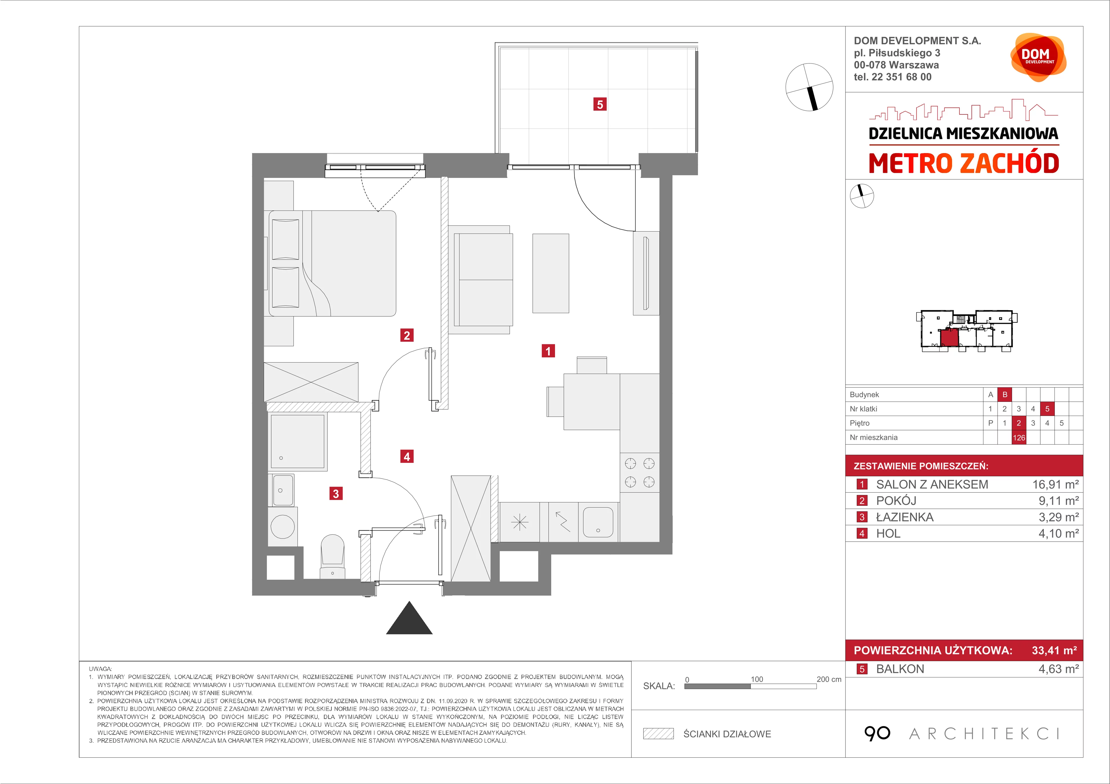 Mieszkanie 33,41 m², piętro 2, oferta nr B/126, Metro Zachód etap 13, Warszawa, Bemowo, Chrzanów, ul. Lazurowa