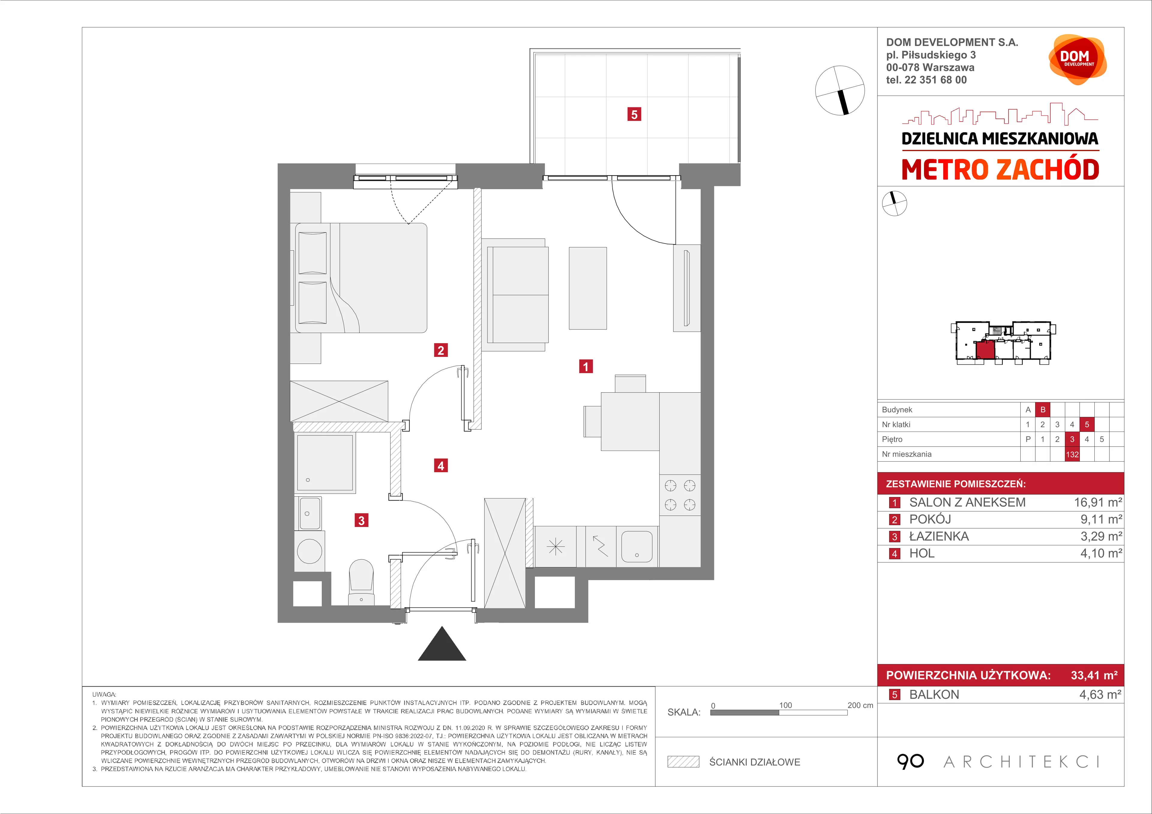 Mieszkanie 33,41 m², piętro 3, oferta nr B/132, Metro Zachód etap 13, Warszawa, Bemowo, Chrzanów, ul. Lazurowa