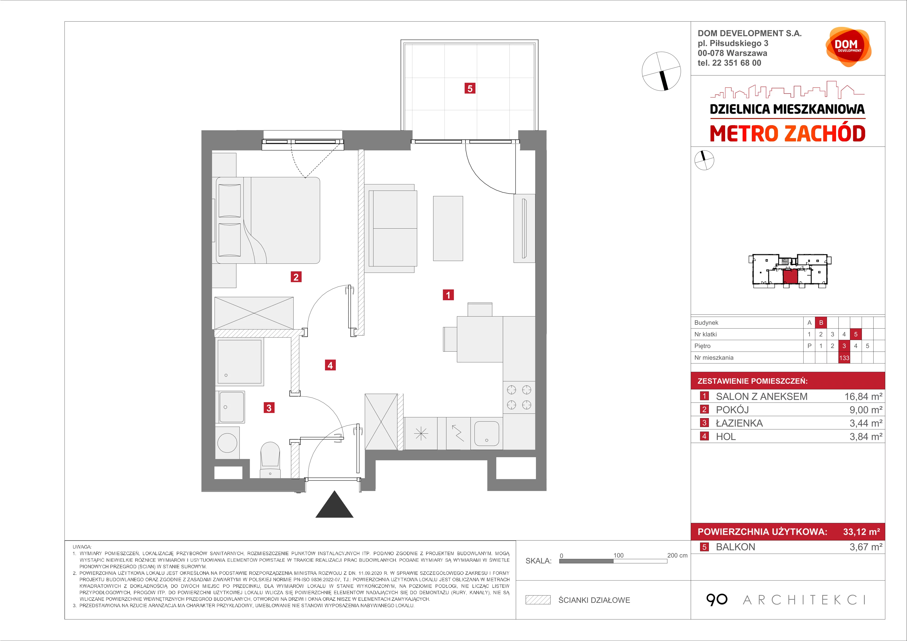 Mieszkanie 33,12 m², piętro 3, oferta nr B/133, Metro Zachód etap 13, Warszawa, Bemowo, Chrzanów, ul. Lazurowa