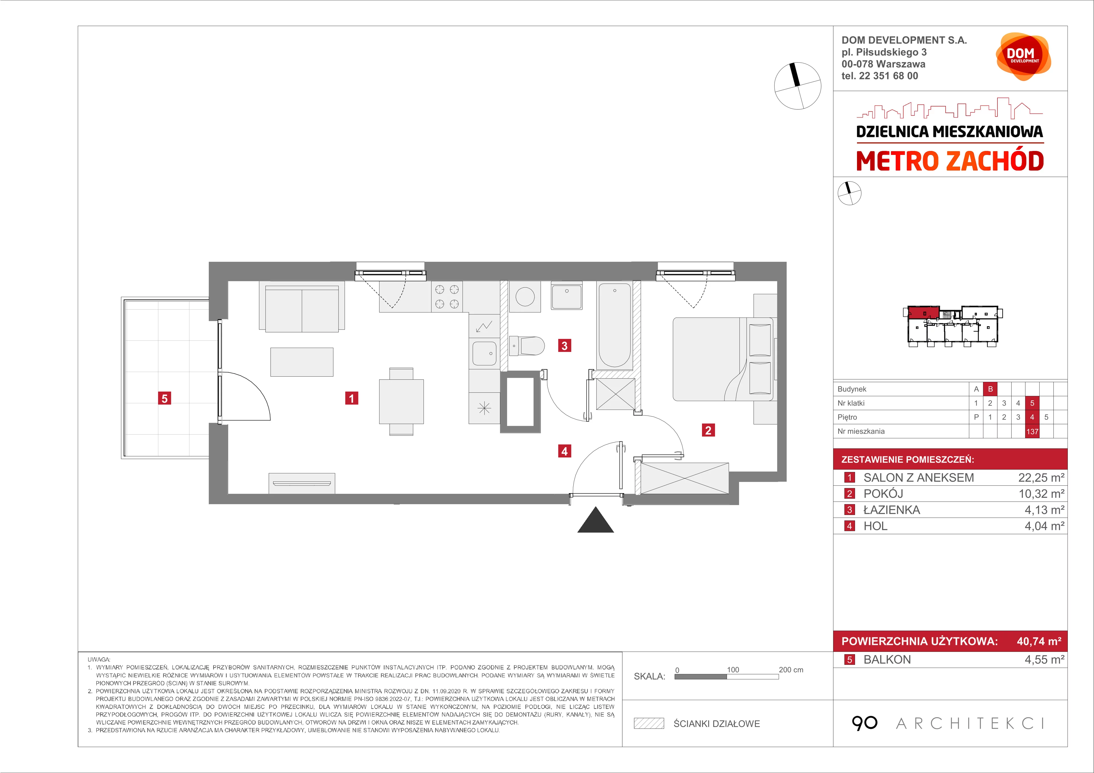 2 pokoje, mieszkanie 40,74 m², piętro 4, oferta nr B/137, Metro Zachód etap 13, Warszawa, Bemowo, Chrzanów, ul. Lazurowa