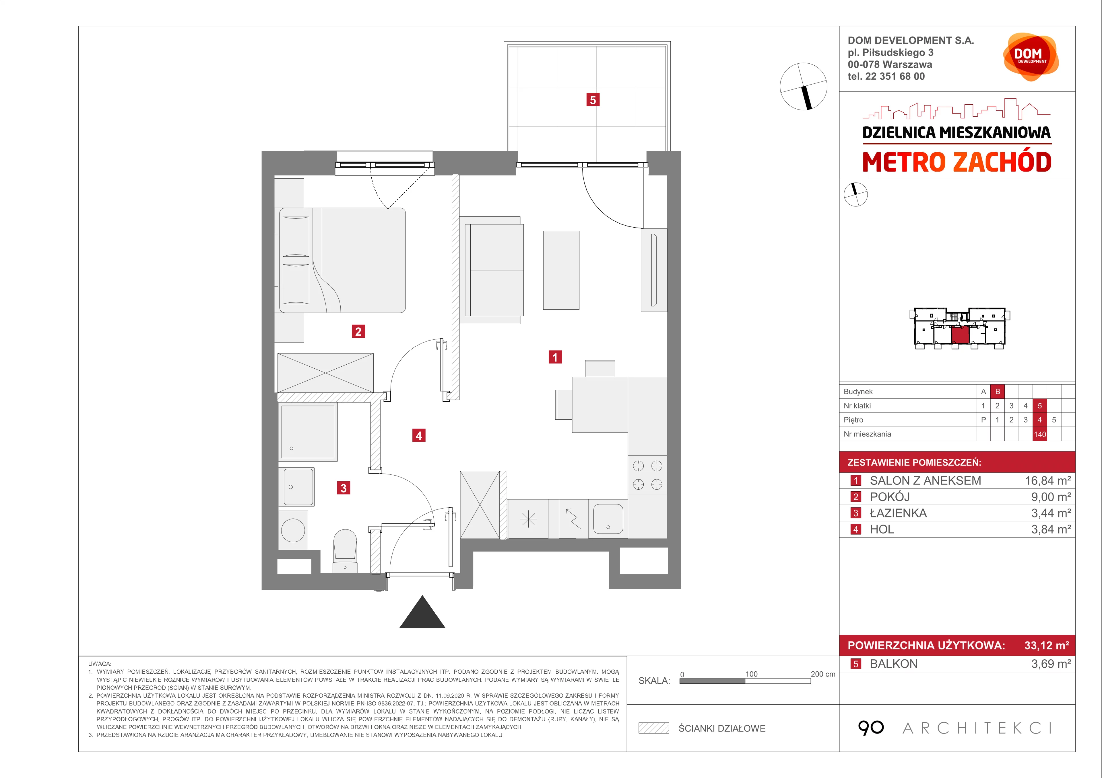 Mieszkanie 33,12 m², piętro 4, oferta nr B/140, Metro Zachód etap 13, Warszawa, Bemowo, Chrzanów, ul. Lazurowa