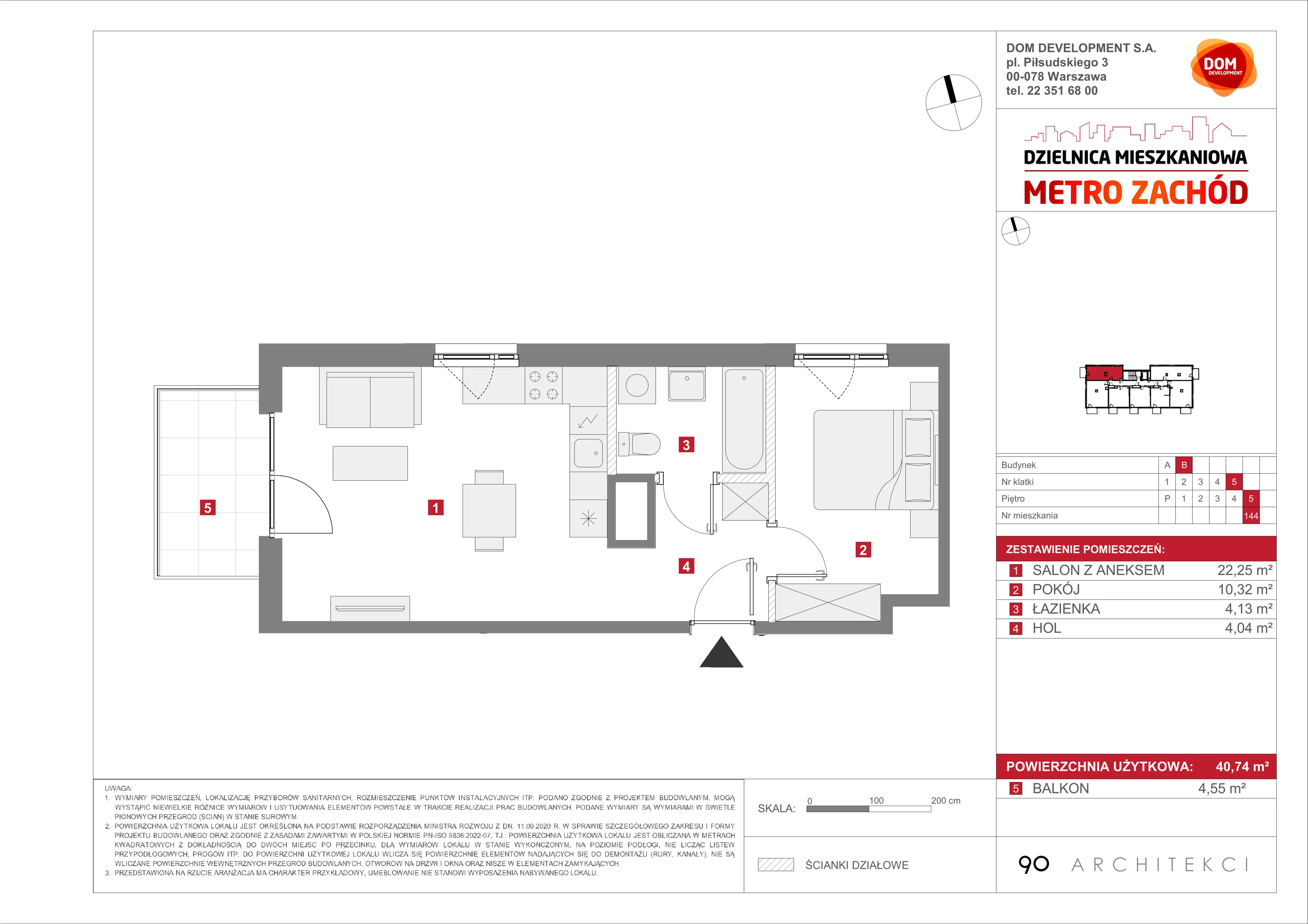 2 pokoje, mieszkanie 40,74 m², piętro 5, oferta nr B/144, Metro Zachód etap 13, Warszawa, Bemowo, Chrzanów, ul. Lazurowa