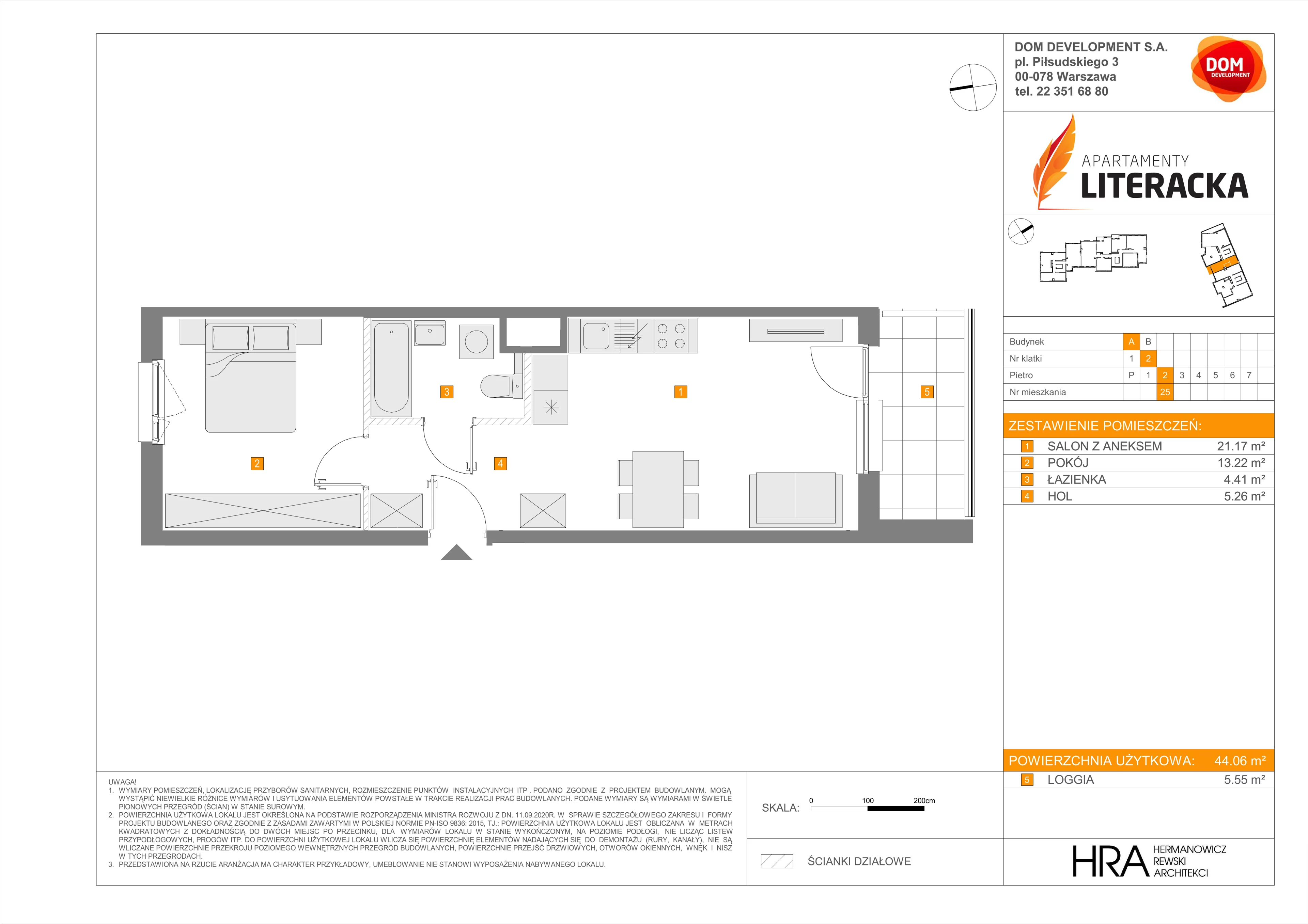 Mieszkanie 44,06 m², piętro 2, oferta nr A/25, Apartamenty Literacka, Warszawa, Bielany, Piaski, ul. Literacka